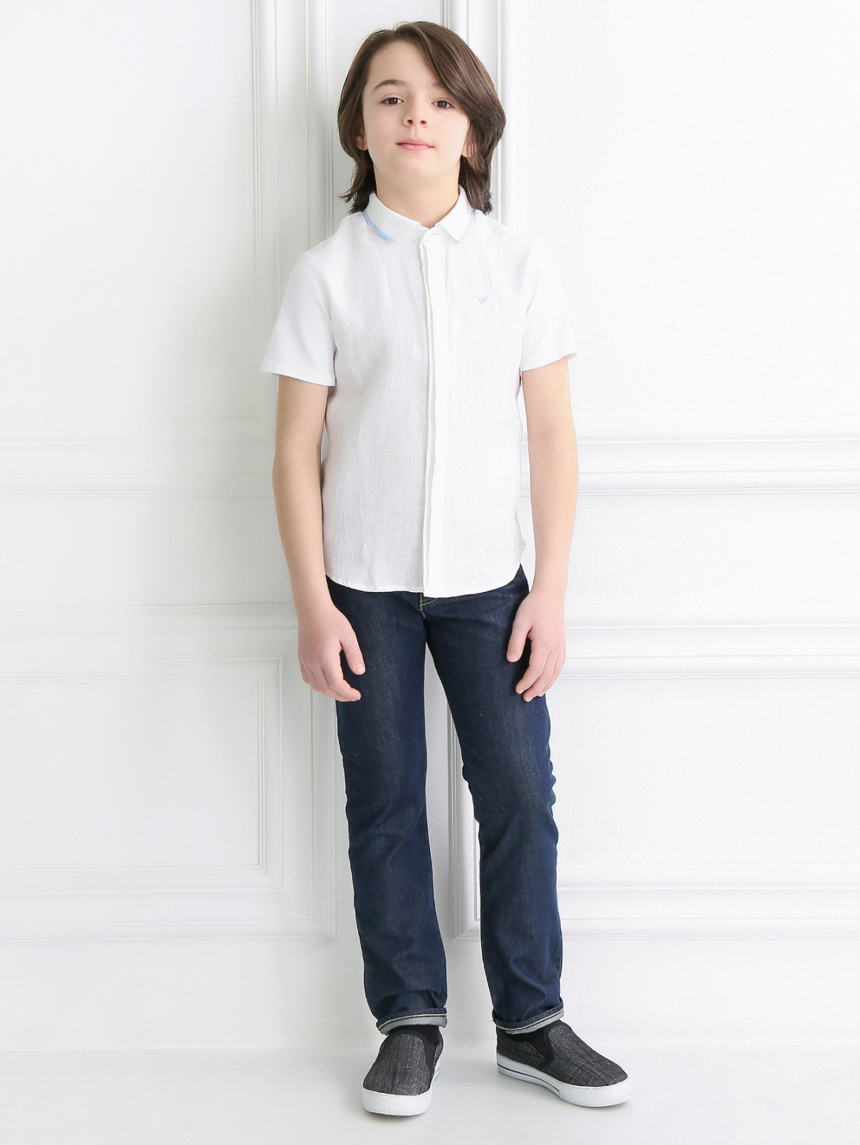 Рубашка из льна и хлопка Armani Junior  –  Модель Общий вид  – Цвет:  Белый