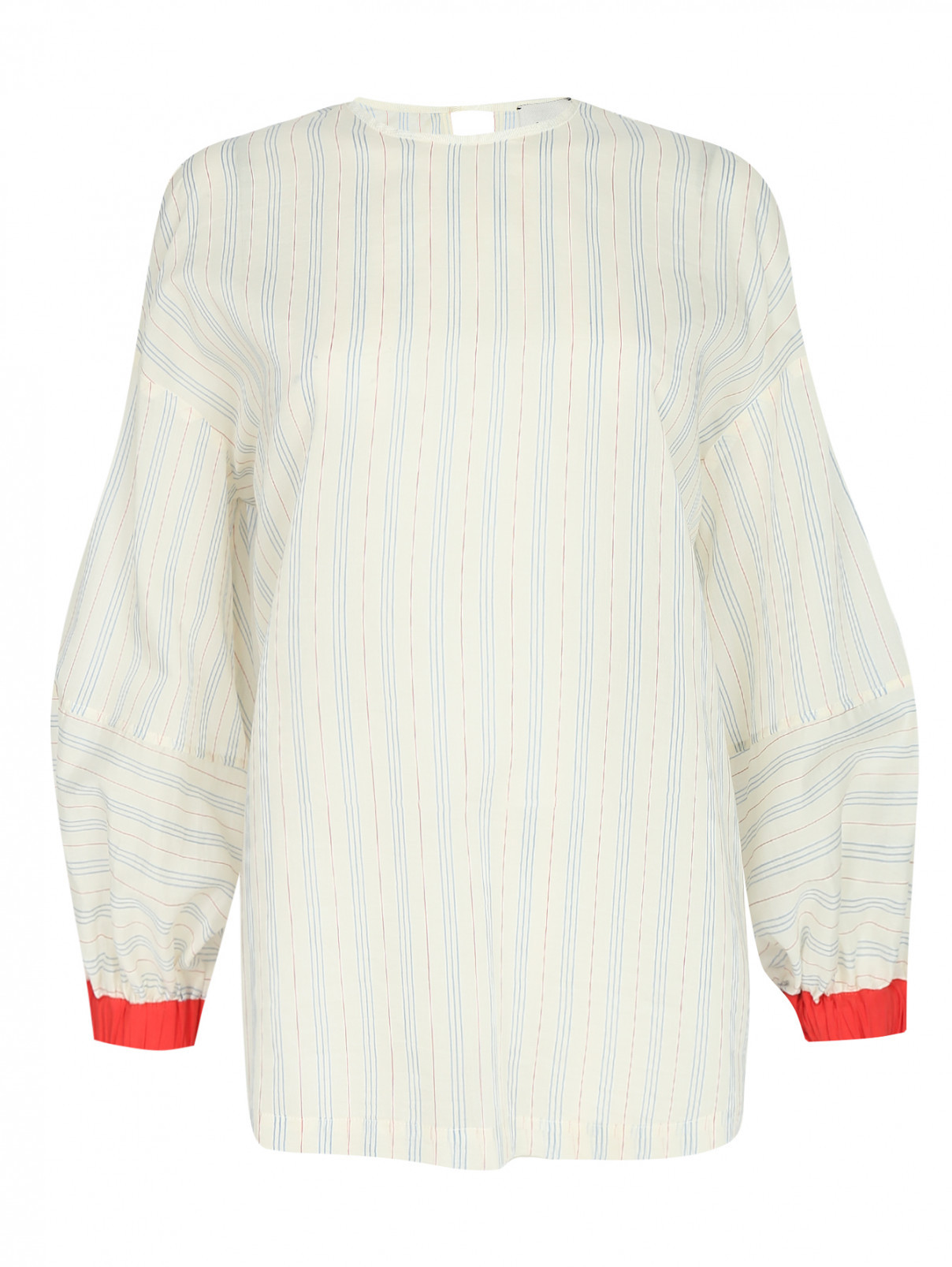 Блуза из хлопка и шелка с узором "полоска" и контрастной отделкой Alysi  –  Общий вид  – Цвет:  Узор