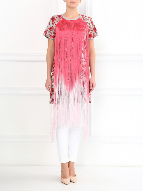 Платье с бахромой из хлопка с цветочным принтом  Giamba - Модель Общий вид
