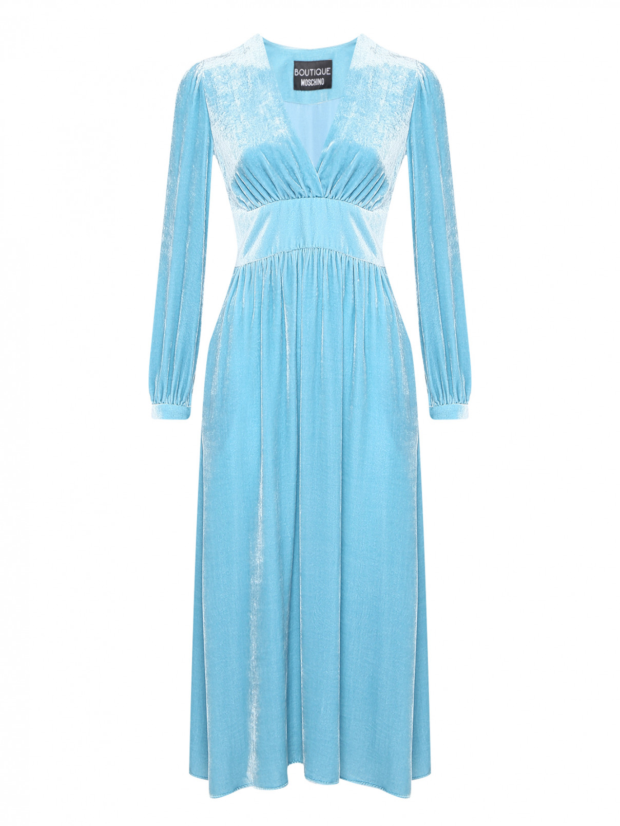 Платье-миди из бархата Moschino Boutique  –  Общий вид  – Цвет:  Синий