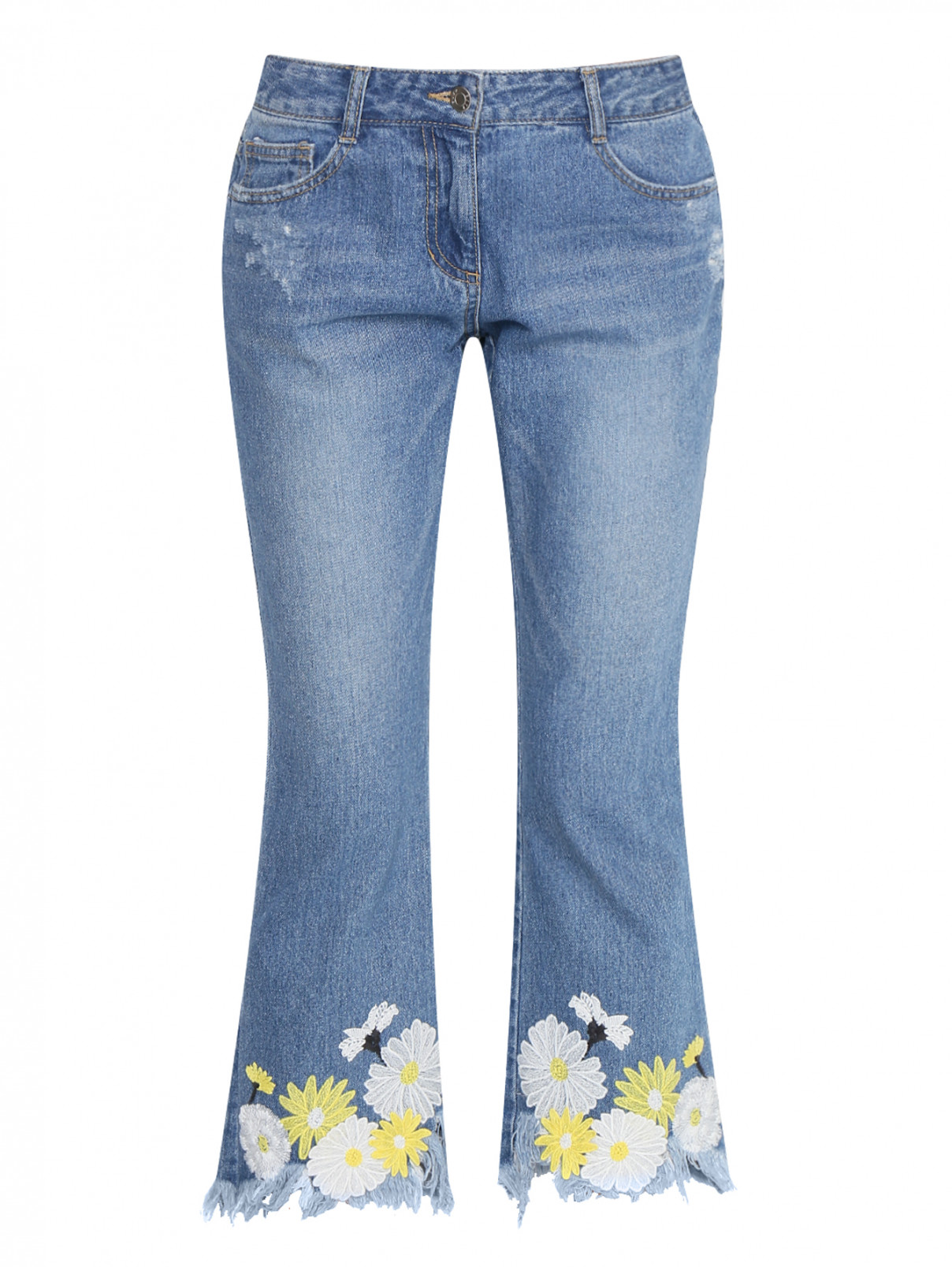 Укороченные джинсы с цветочнымм узором Sjyp  –  Общий вид  – Цвет:  Синий