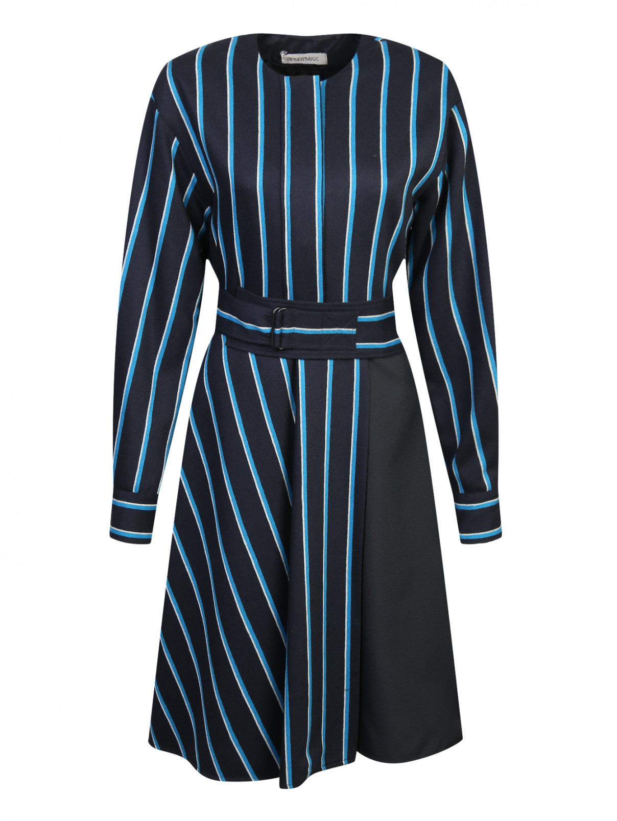 Платье из шерсти с узором "полоска" Sportmax  –  Общий вид  – Цвет:  Синий
