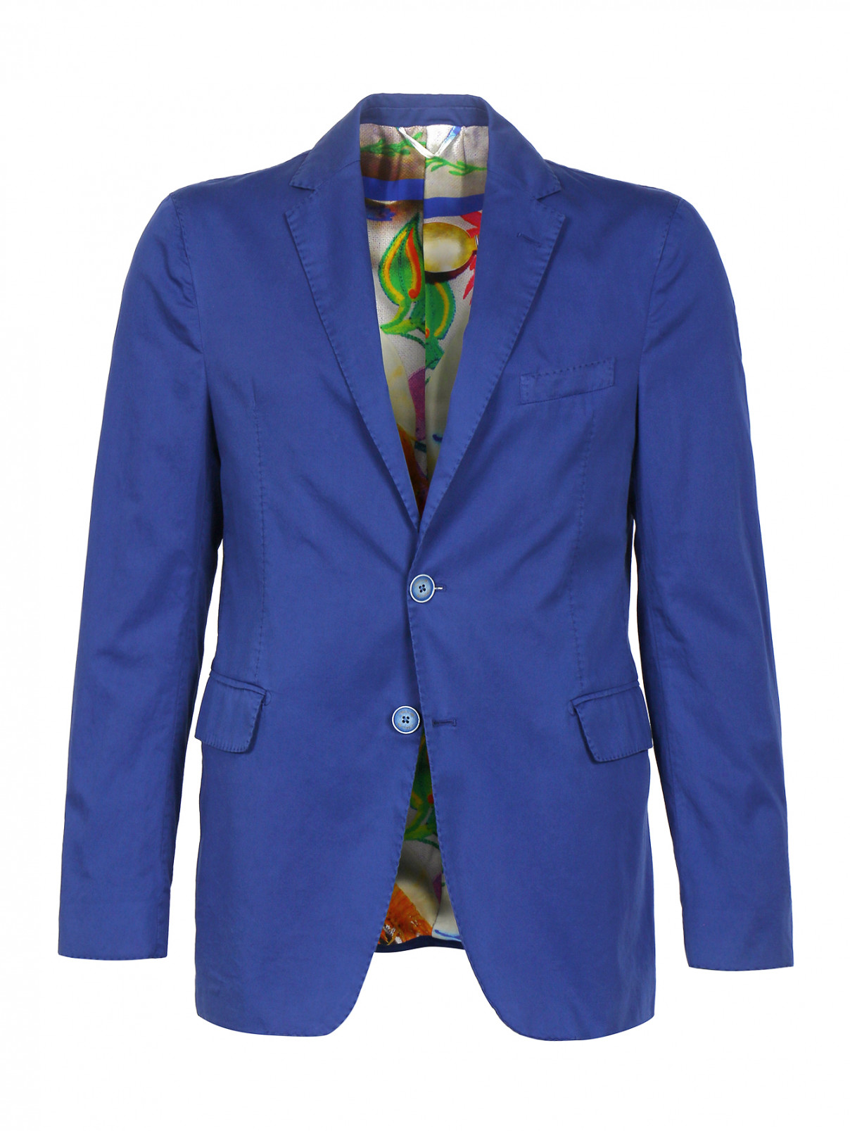 Пиджак однобортный из хлопка Etro  –  Общий вид  – Цвет:  Синий