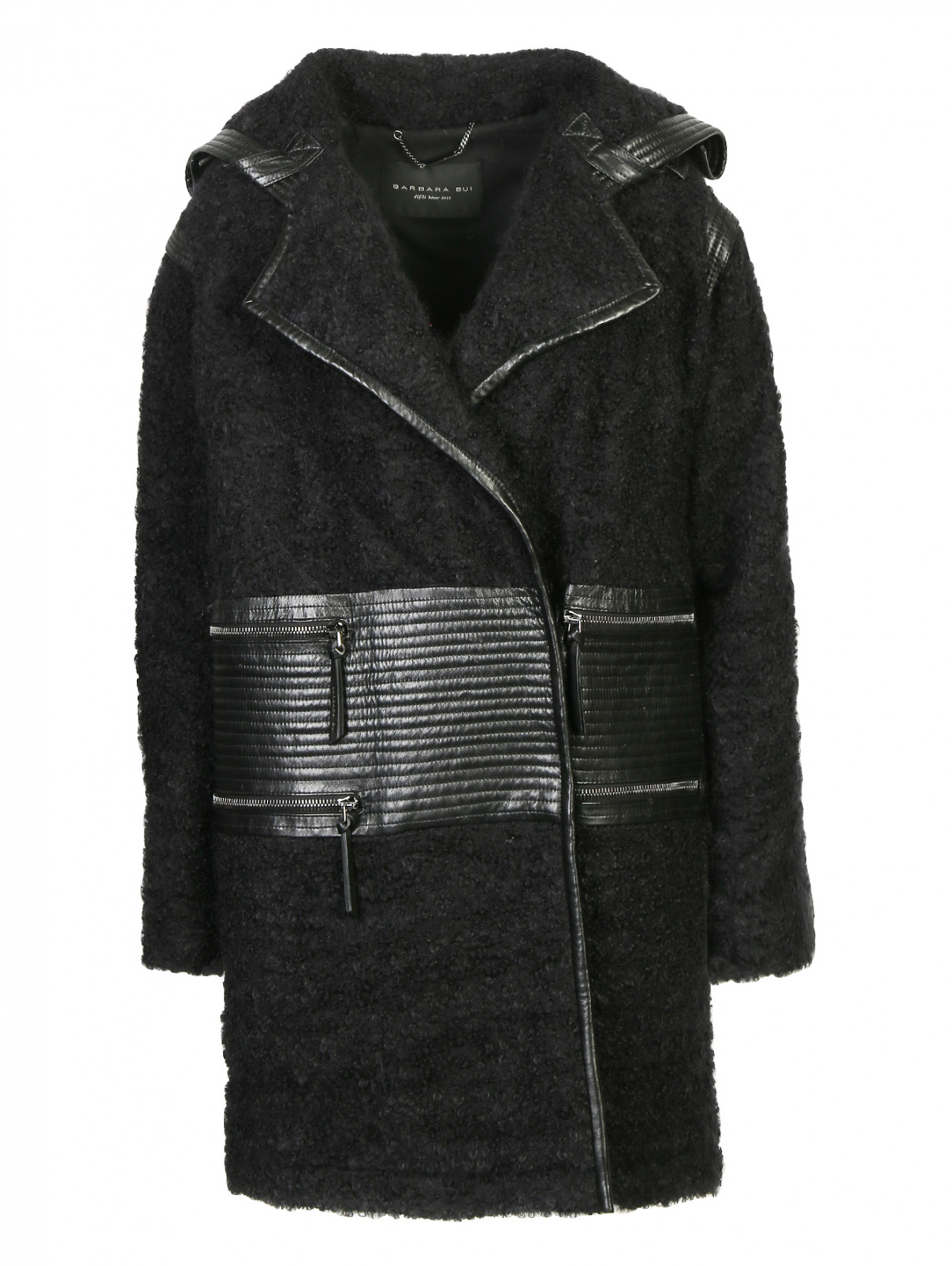 Пальто из шерсти и шелка с кожаными вставками Barbara Bui  –  Общий вид  – Цвет:  Черный