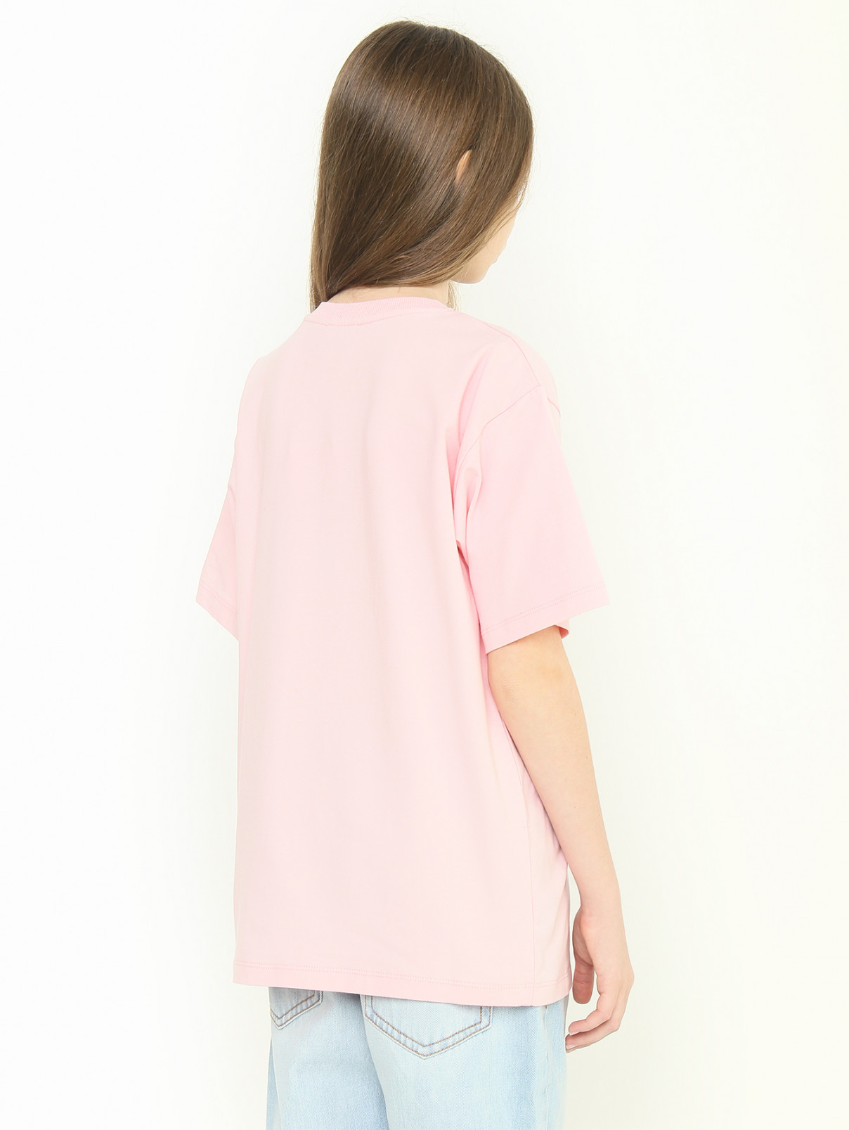 Трикотажная футболка с аппликацией Moschino  –  МодельВерхНиз1  – Цвет:  Розовый