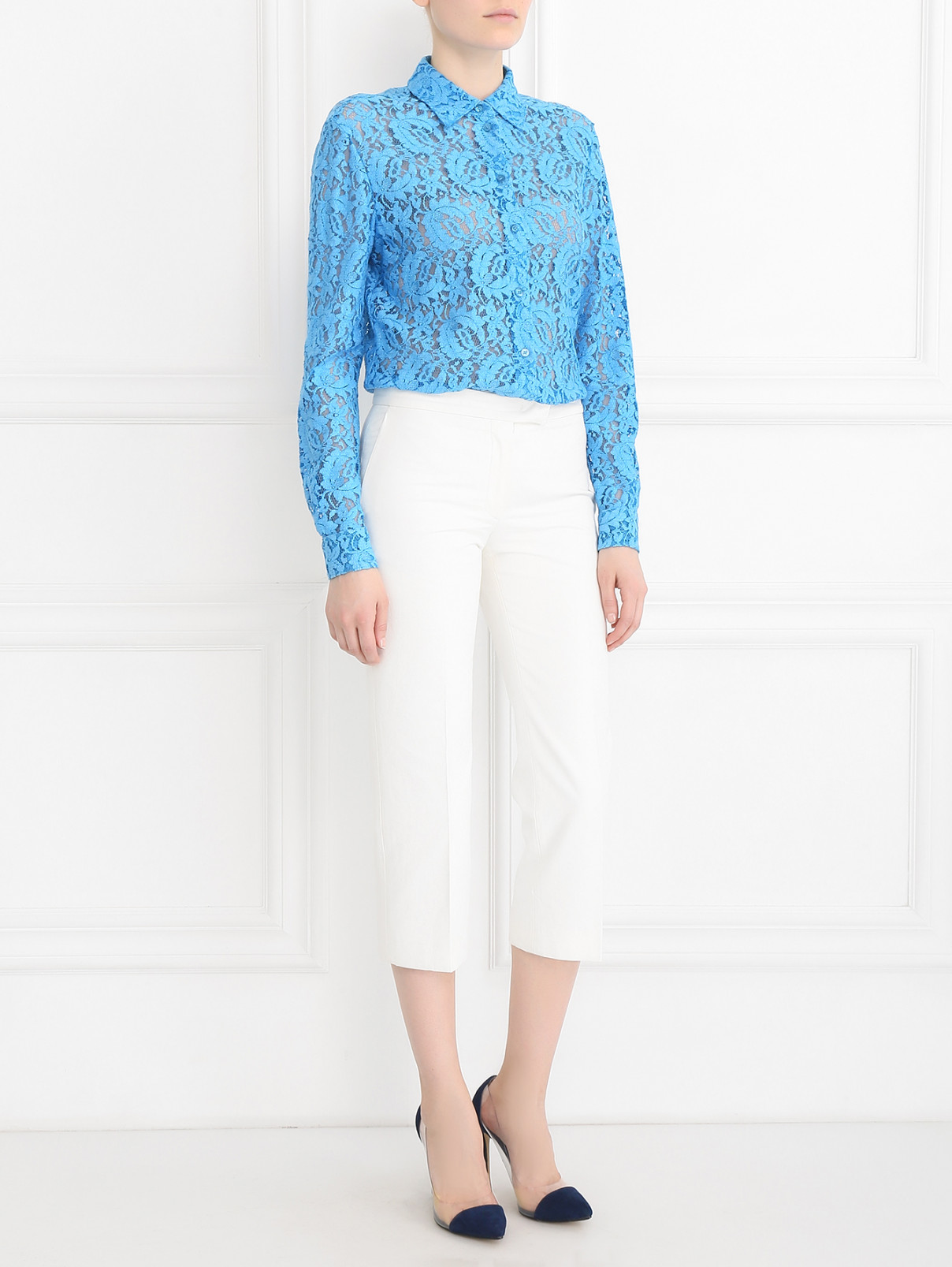 Блуза с кружевным узором Moschino Couture  –  Модель Общий вид  – Цвет:  Синий