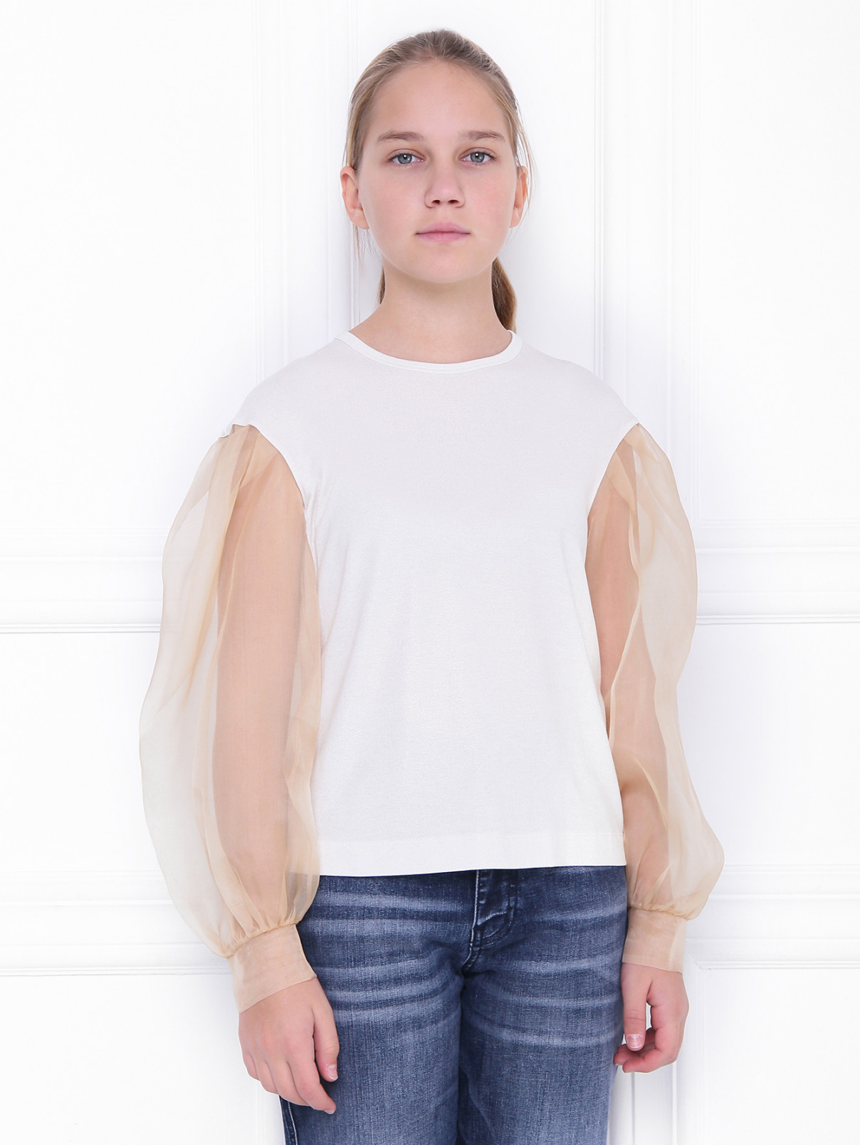 Блуза с рукавами из шелковой органзы MiMiSol  –  МодельВерхНиз  – Цвет:  Белый