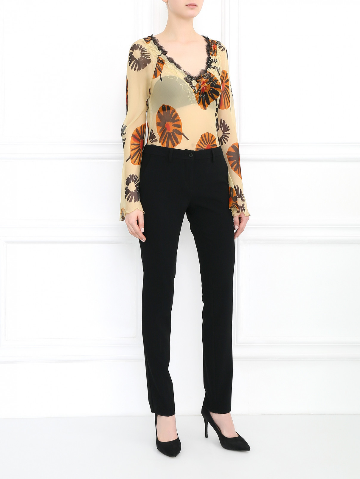 Блуза из шелка с цветочным узором Alberta Ferretti  –  Модель Общий вид  – Цвет:  Узор