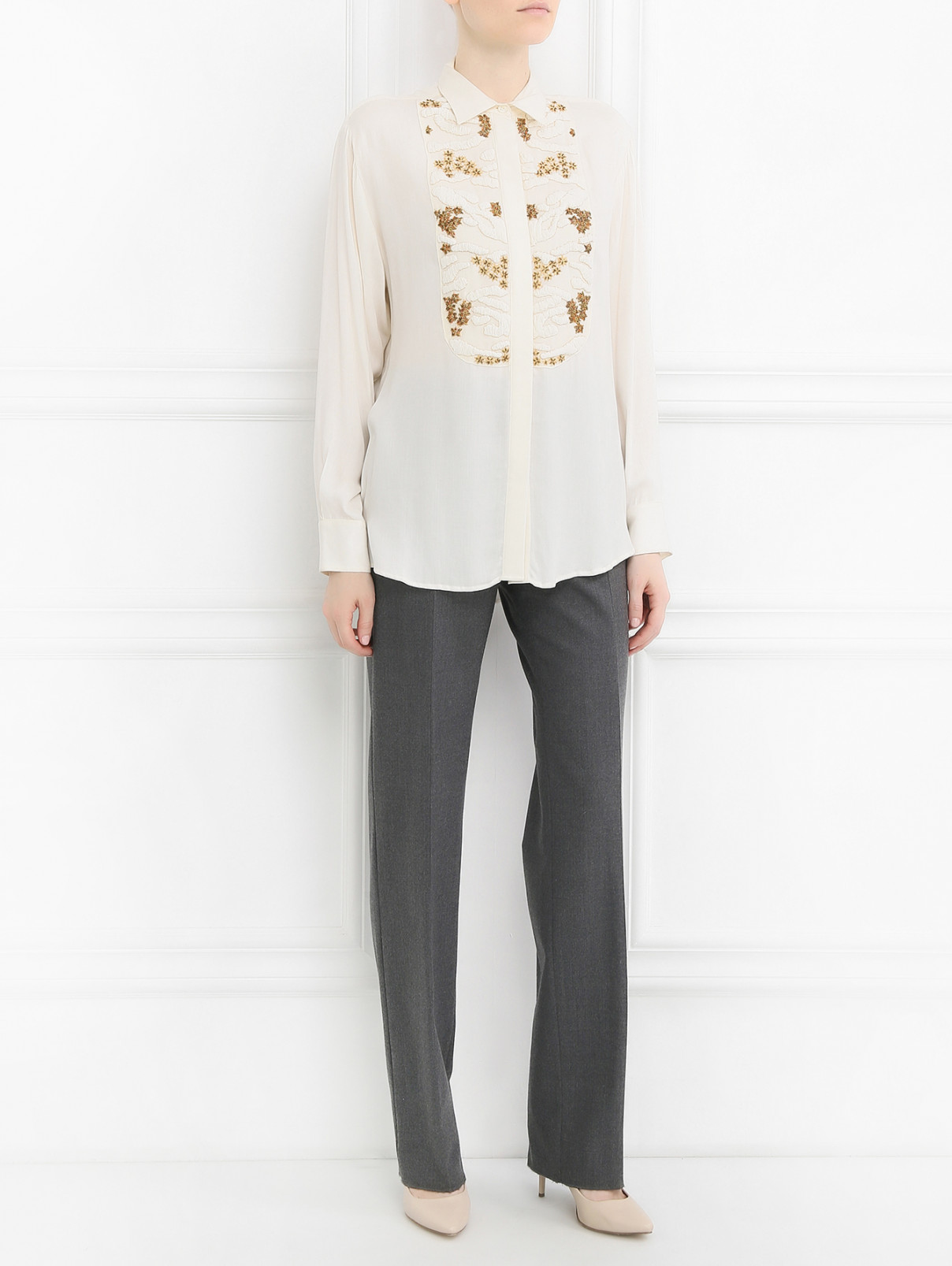 Блуза с аппликацией декорированная бисером Paul&Joe  –  Модель Общий вид  – Цвет:  Бежевый