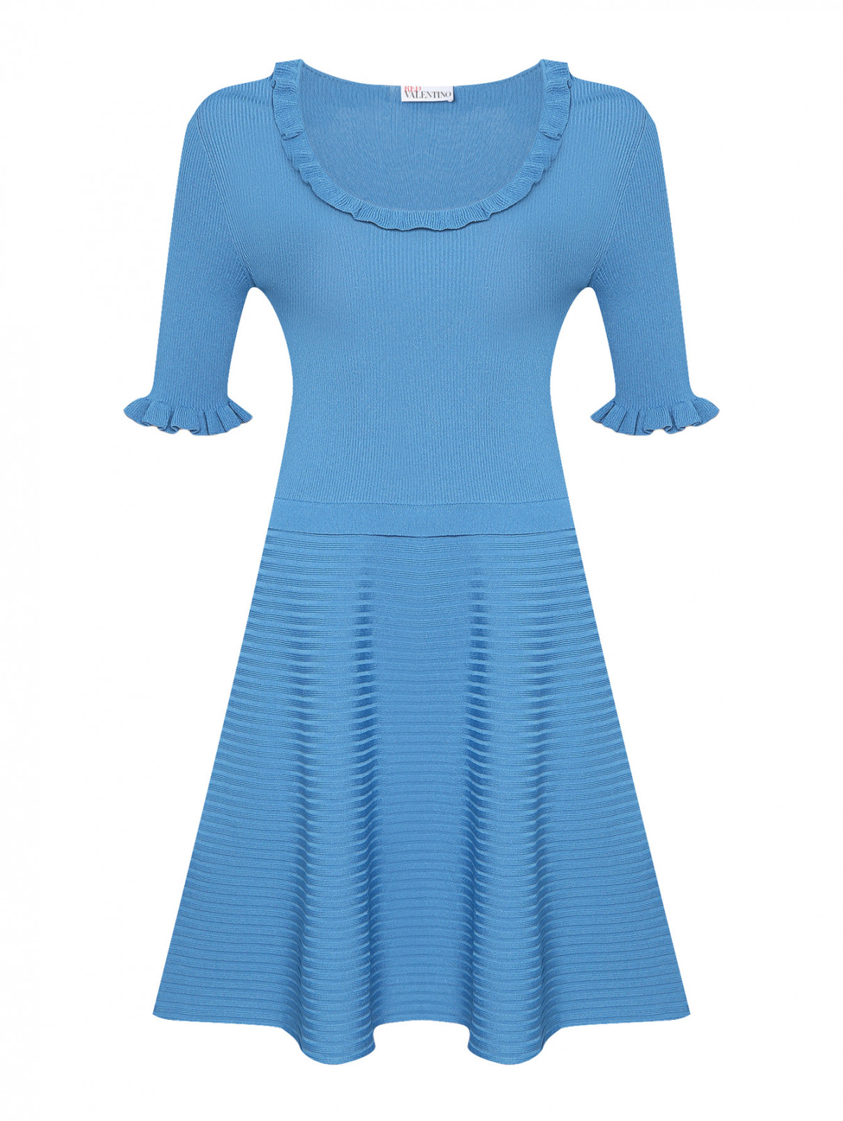 Трикотажное платье в рубчик Red Valentino  –  Общий вид  – Цвет:  Синий