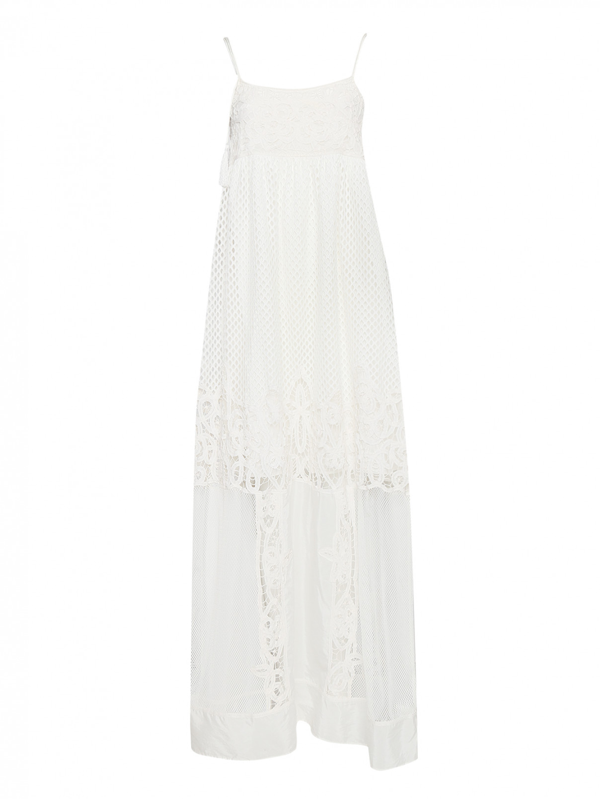 Комбинированное платье-макси TWINSET  –  Общий вид  – Цвет:  Белый