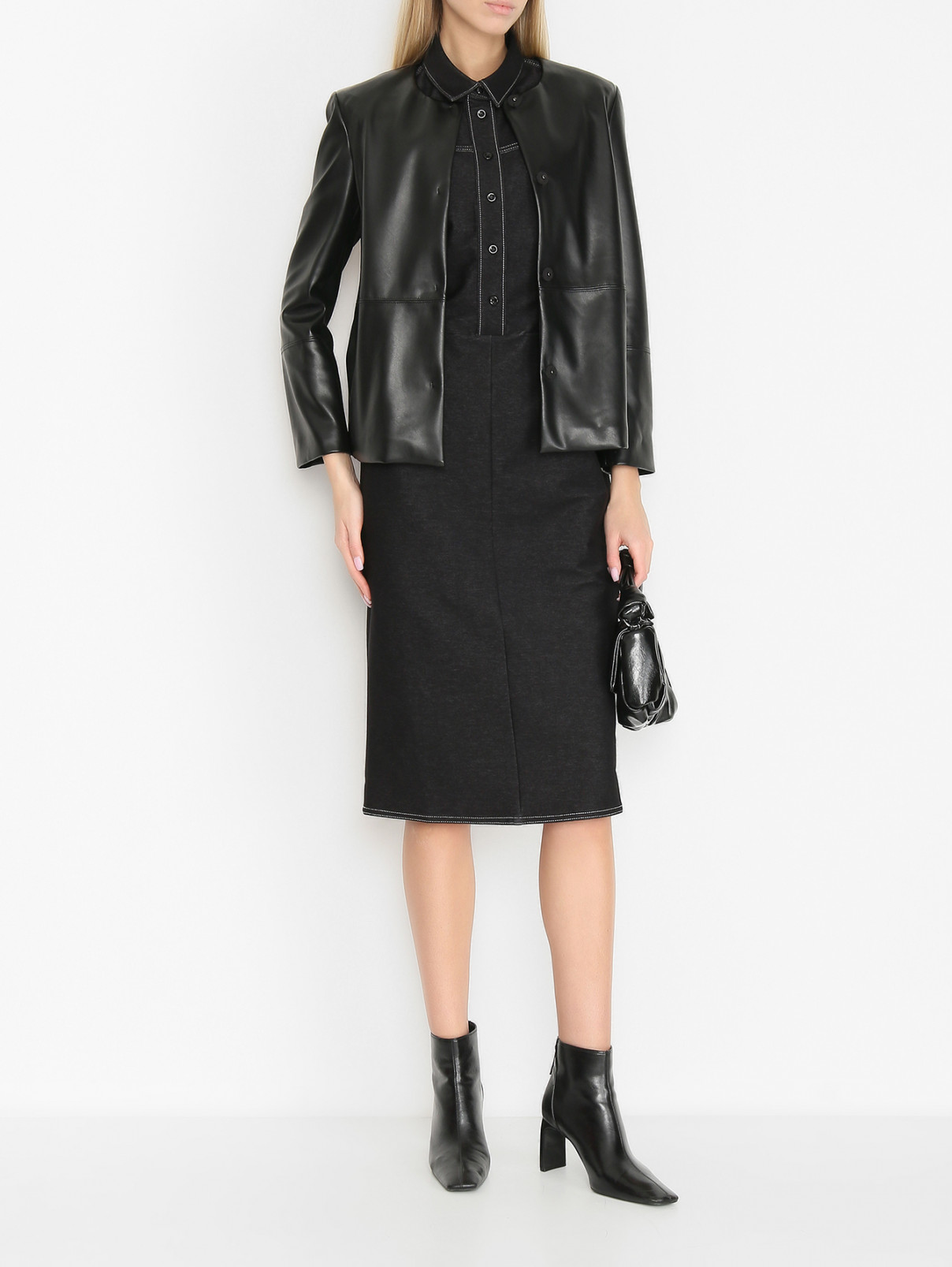 Куртка из гладкой экокожи Max Mara  –  МодельОбщийВид  – Цвет:  Черный