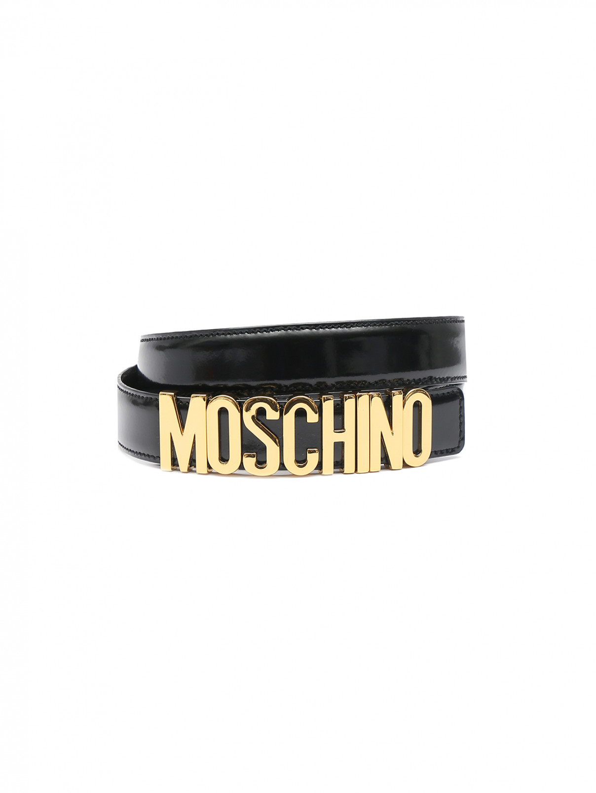 Ремень из кожи с золотой фурнитурой Moschino  –  Общий вид  – Цвет:  Черный