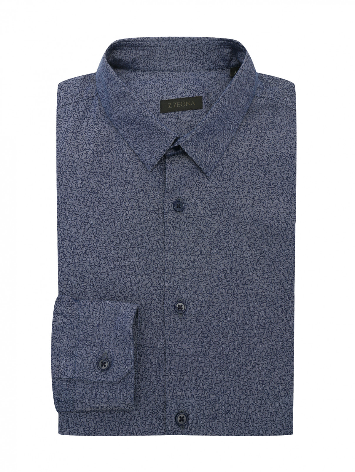 Рубашка из хлопка с узором Ermenegildo Zegna  –  Общий вид  – Цвет:  Синий