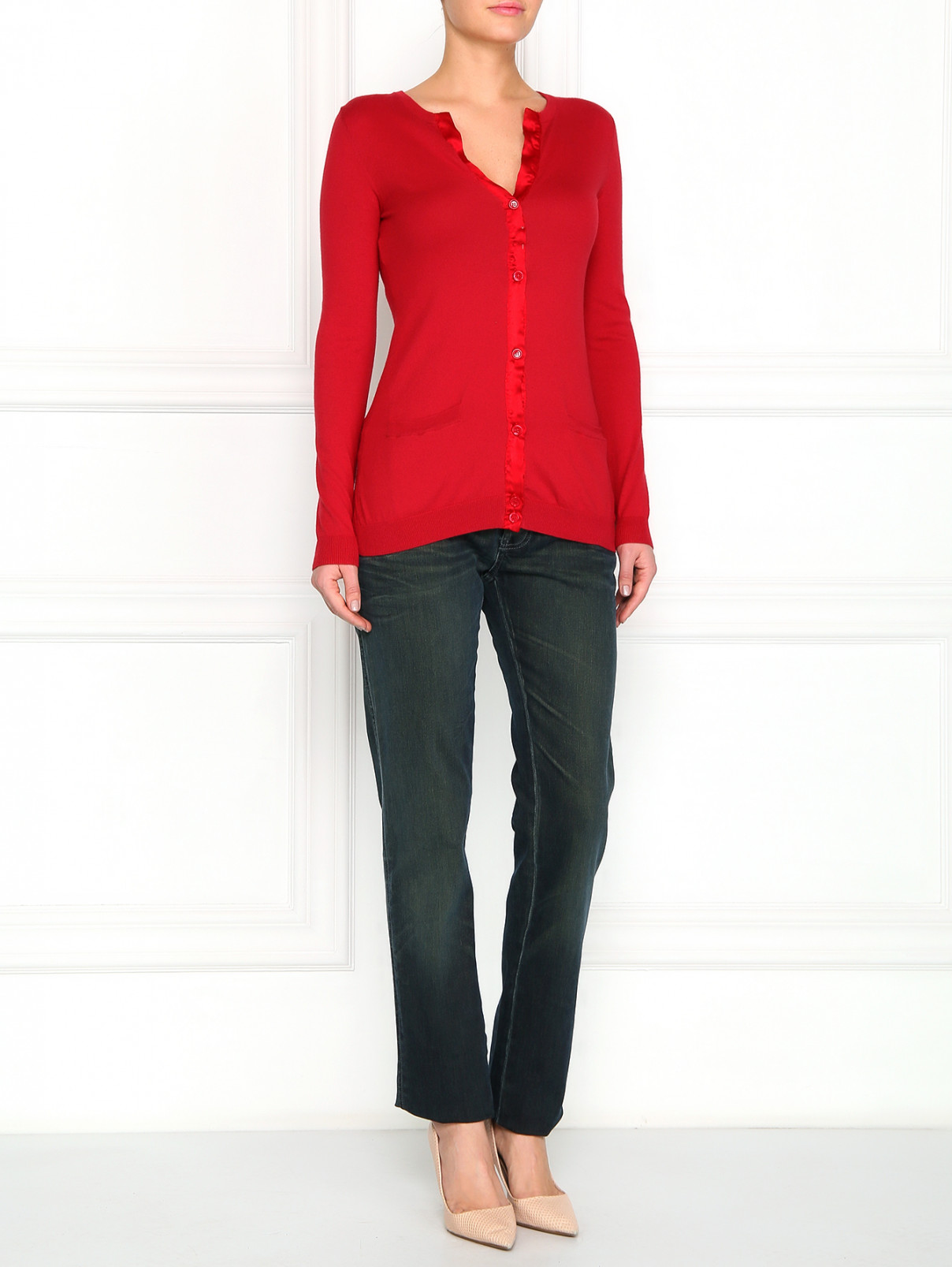 Кардиган из шелка и хлопка на пуговицах Moschino Cheap&Chic  –  Модель Общий вид  – Цвет:  Красный