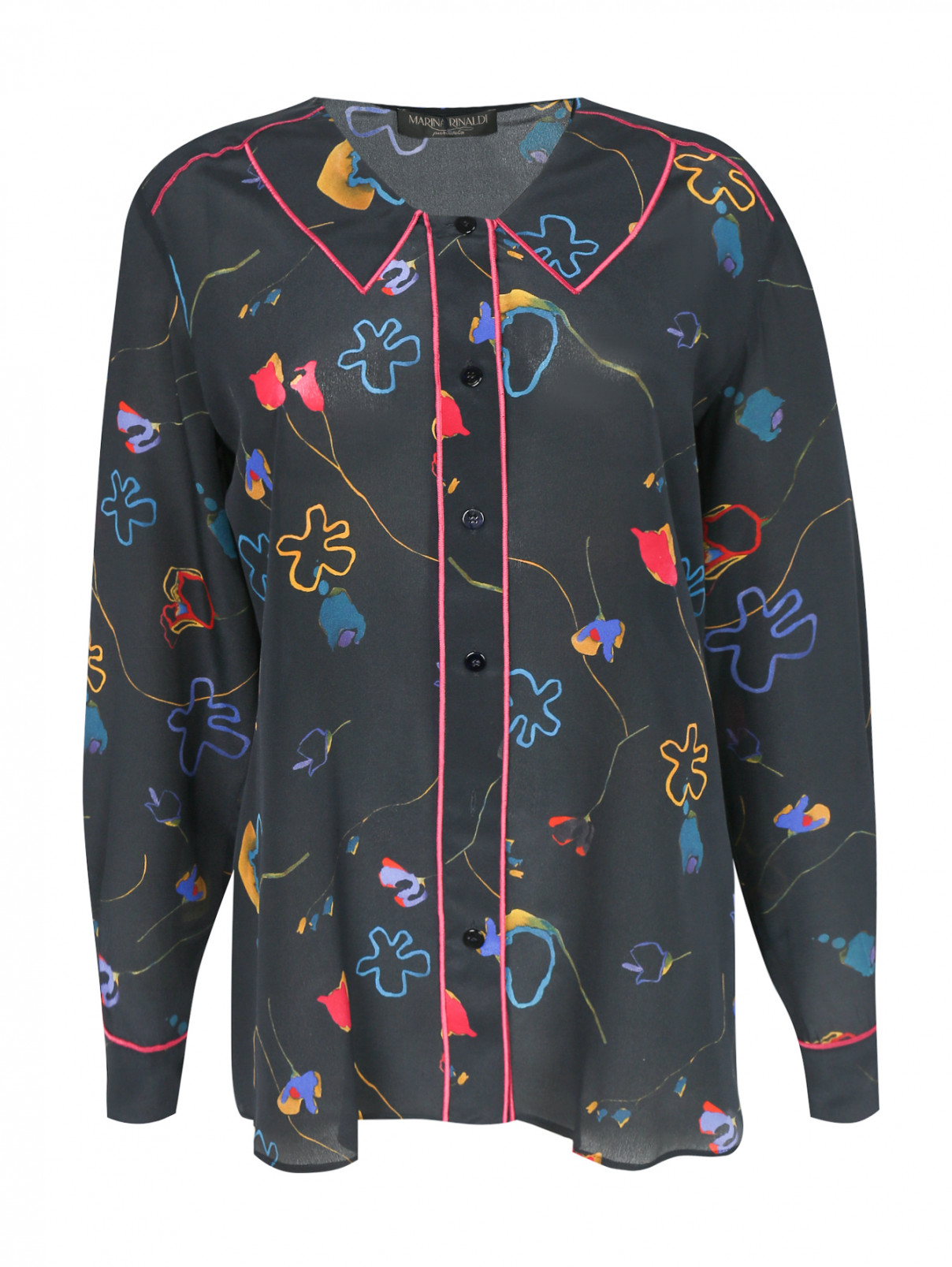 Блуза из шелка с цветочным узором Marina Rinaldi  –  Общий вид  – Цвет:  Узор