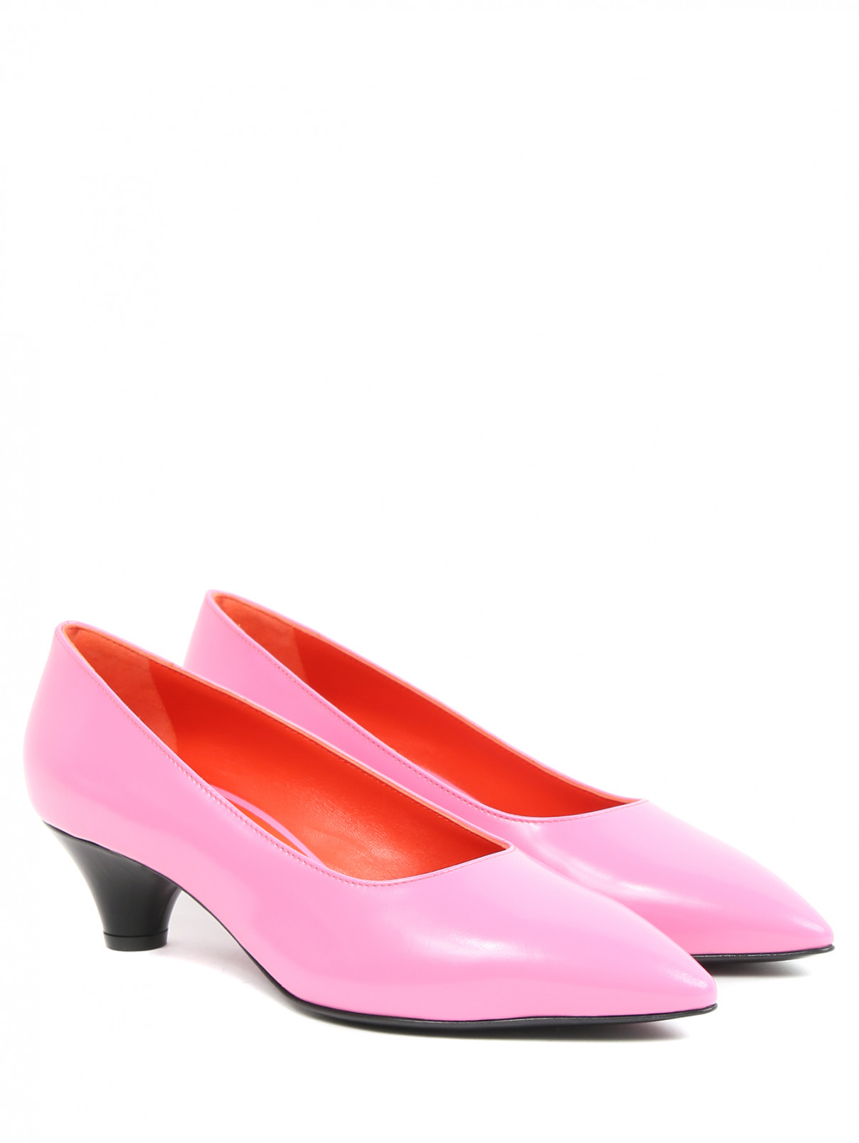 Туфли из гладкой кожи на контрастном каблуке Marni  –  Общий вид  – Цвет:  Розовый