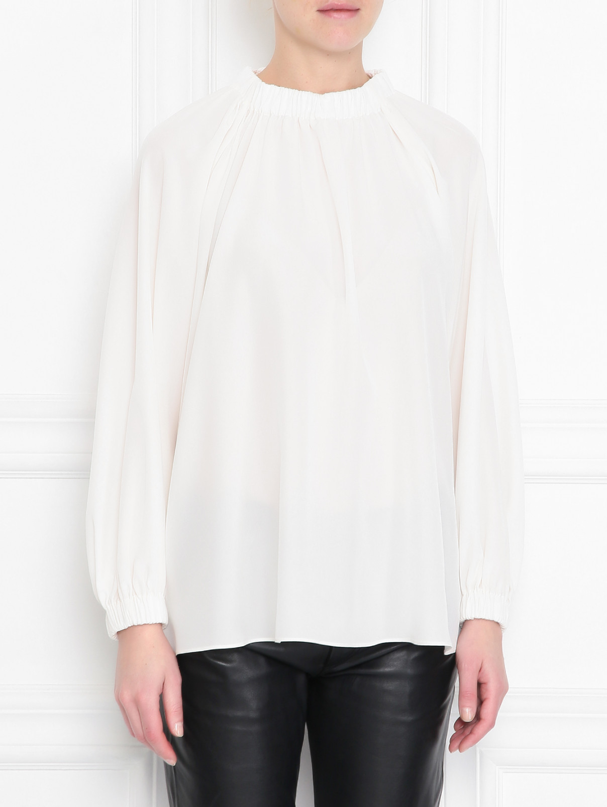 Блуза из шелка свободного кроя Aspesi  –  МодельВерхНиз  – Цвет:  Белый