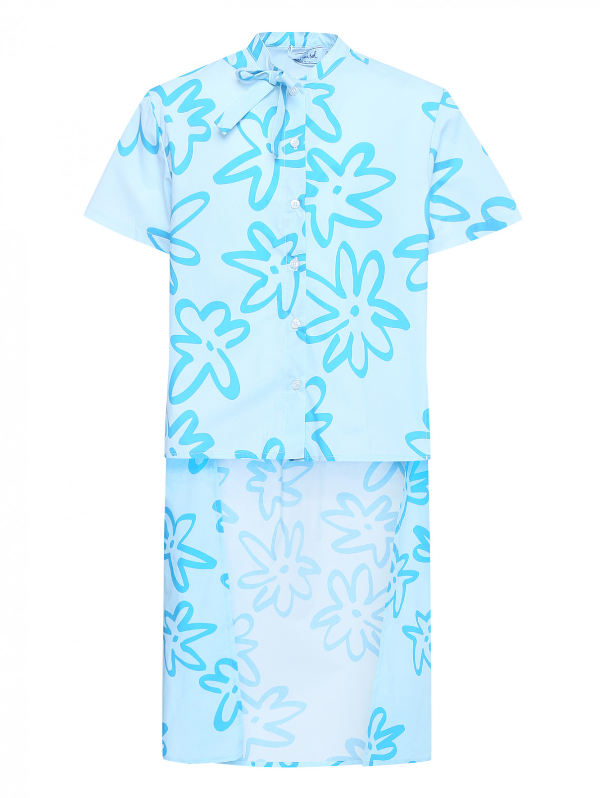 Блуза из хлопка с асимметричным низом MiMiSol  –  Общий вид  – Цвет:  Узор