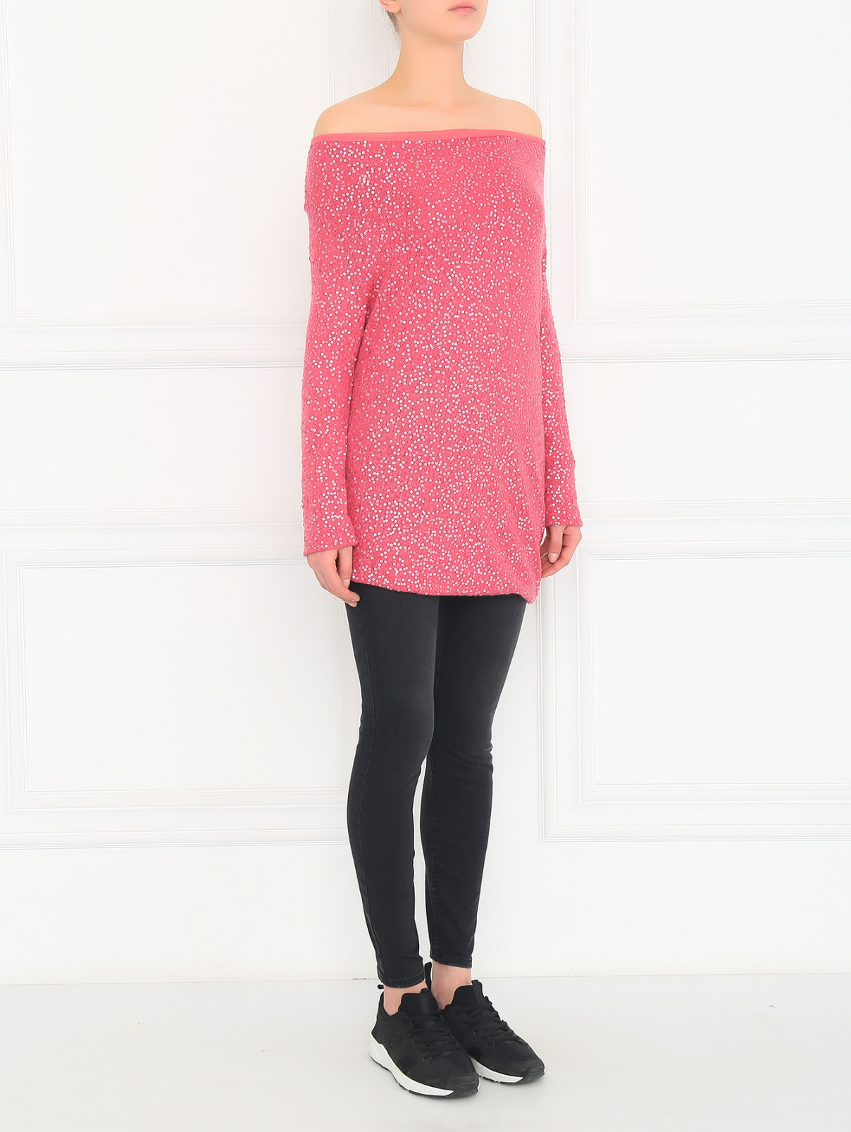 Джемпер декорированный пайетками Donna Karan  –  Модель Общий вид  – Цвет:  Розовый