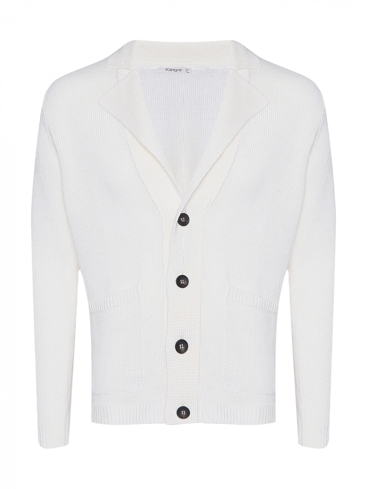 Кардиган из льна на пуговицах Kangra Cashmere  –  Общий вид  – Цвет:  Белый