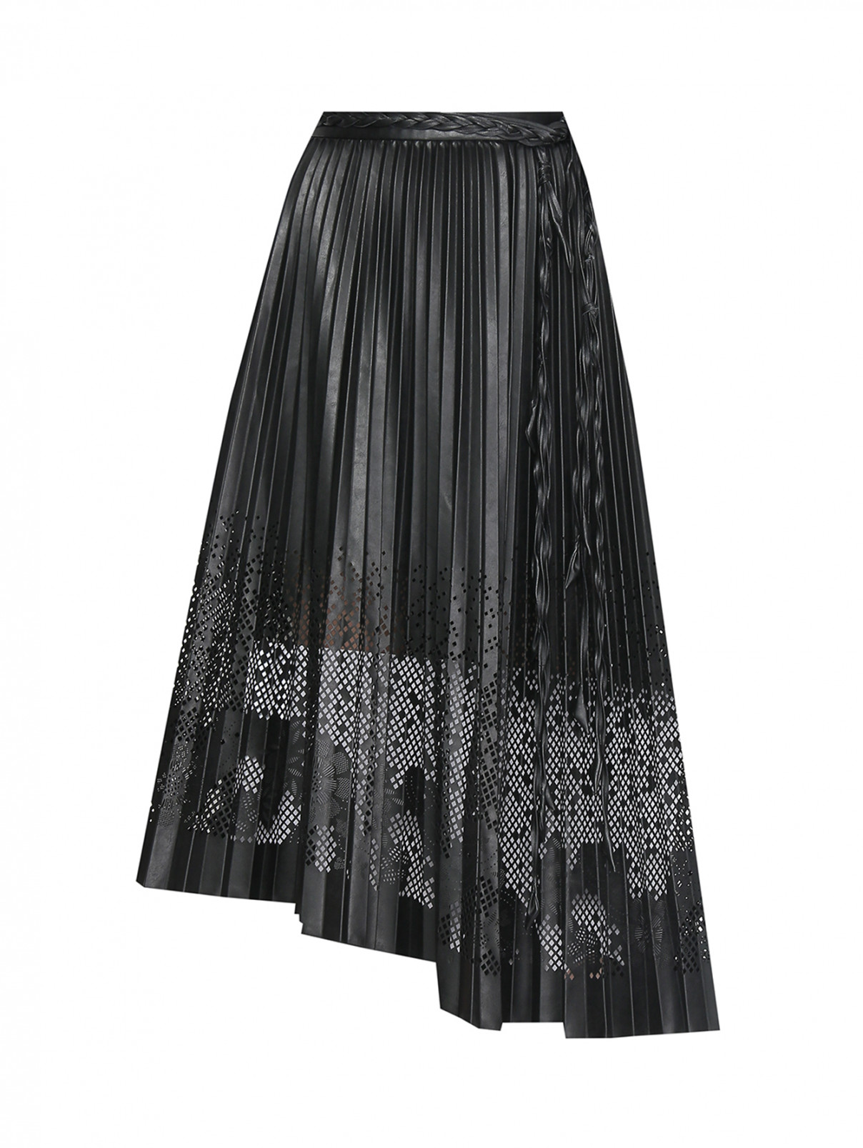 Плиссированная юбка с перфорацией Ermanno Scervino  –  Общий вид  – Цвет:  Черный
