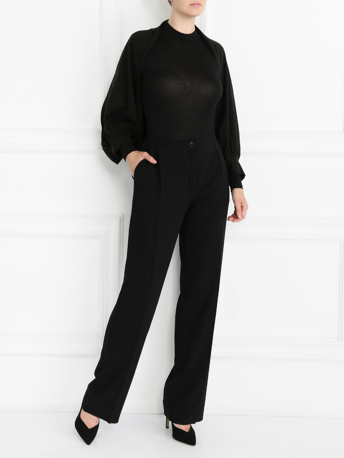 Кардиган из шерсти свободного кроя Marina Rinaldi  –  Модель Общий вид  – Цвет:  Черный