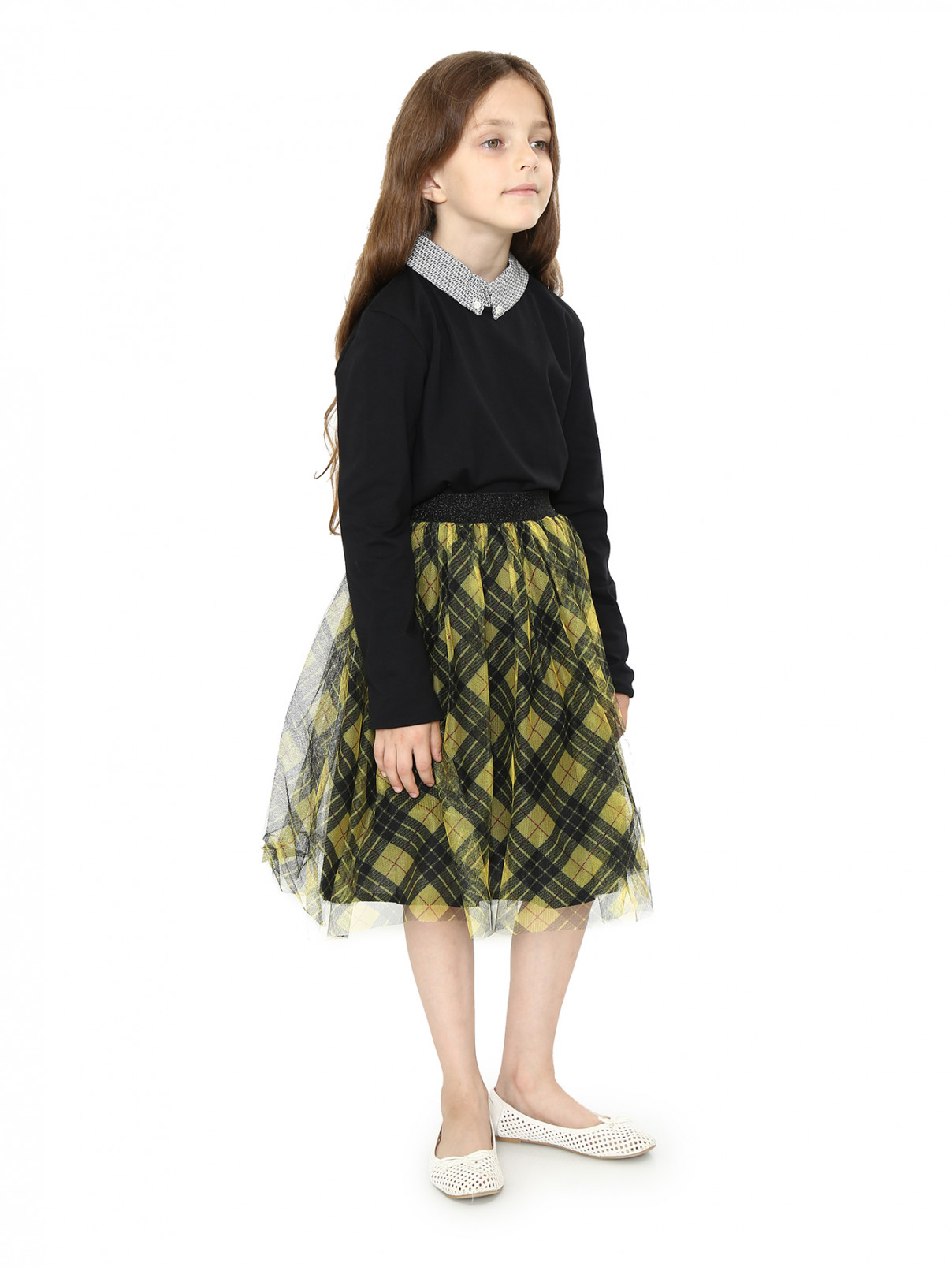 Пышная юбка из хлопка с узором "клетка" Gaultier Junior  –  Модель Общий вид  – Цвет:  Желтый