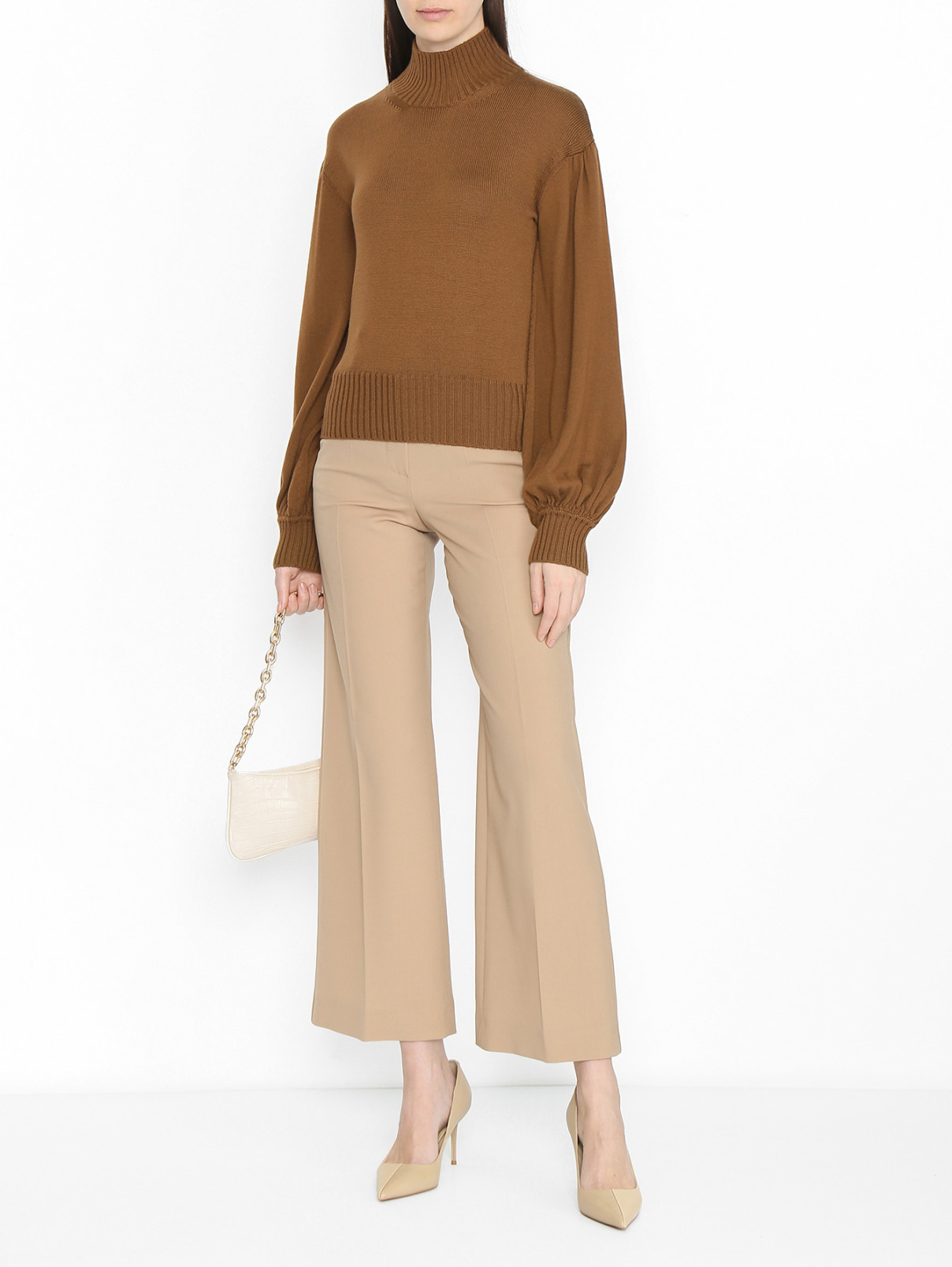 Однотонный джемпер из шерсти Max Mara  –  МодельОбщийВид  – Цвет:  Коричневый