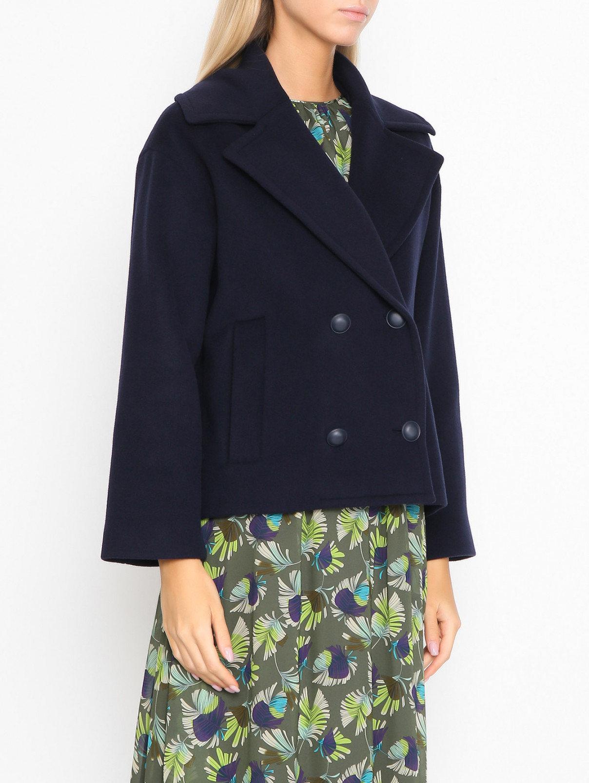 Двубортное полупальто из шерсти Weekend Max Mara  –  МодельВерхНиз  – Цвет:  Синий