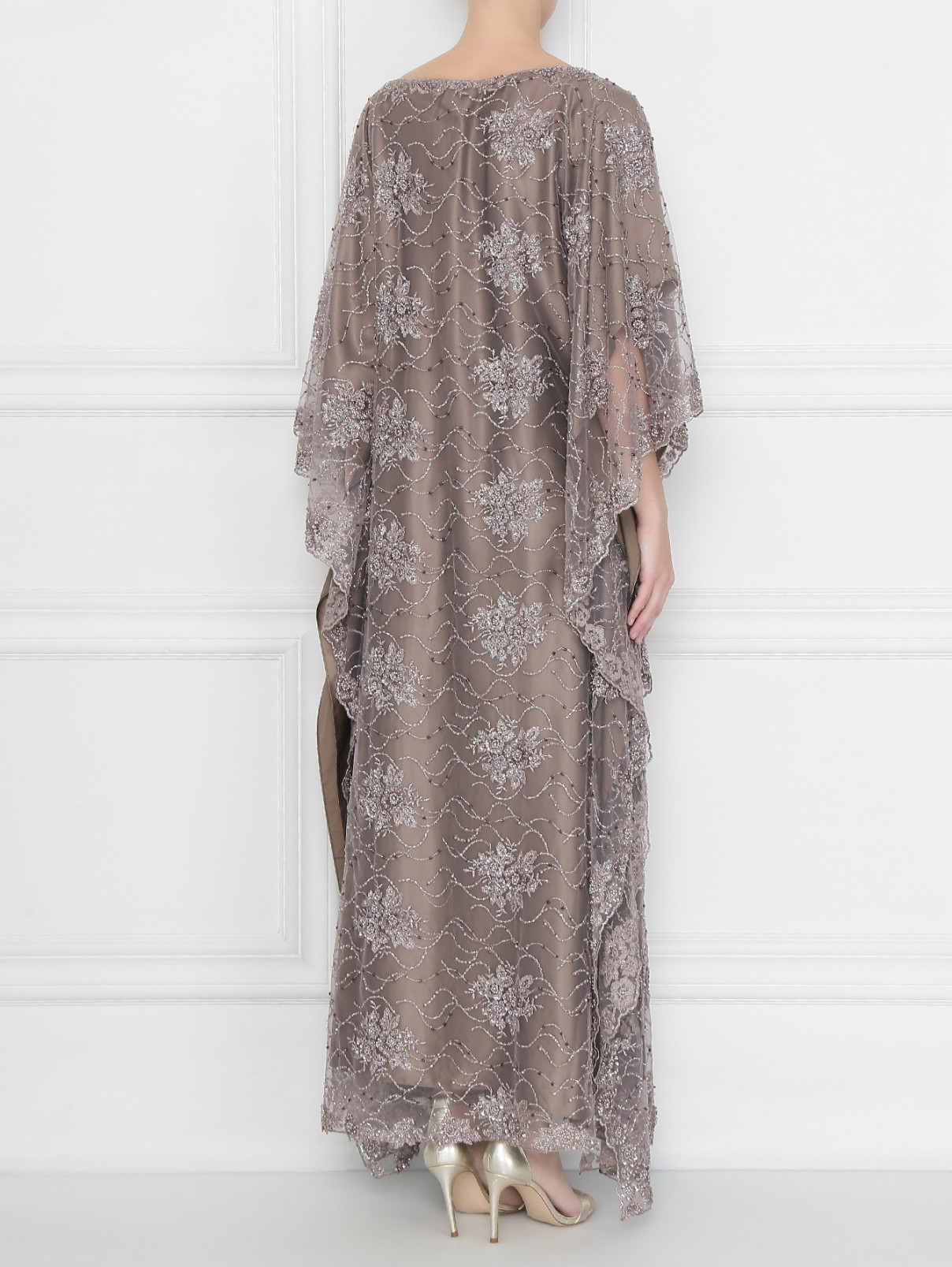 платье-макси  из сетки с вышивкой бисером Daniela de Souza  –  МодельВерхНиз1  – Цвет:  Серый
