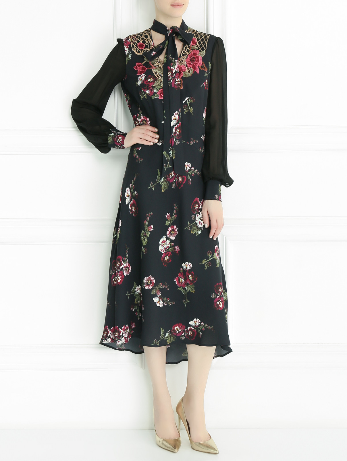Платье из шерсти с цветочным узором Antonio Marras  –  Модель Общий вид  – Цвет:  Черный
