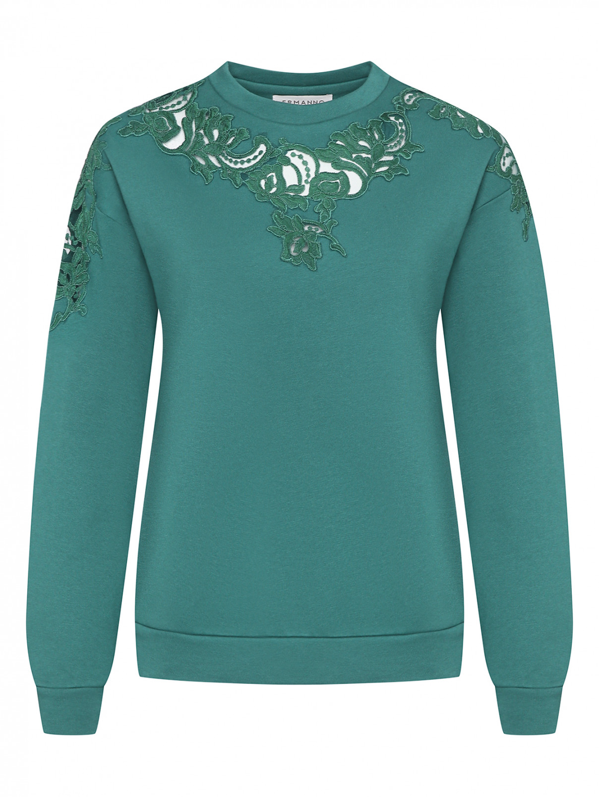 Утепленный свитшот из хлопка с вышивкой Ermanno Firenze  –  Общий вид  – Цвет:  Зеленый
