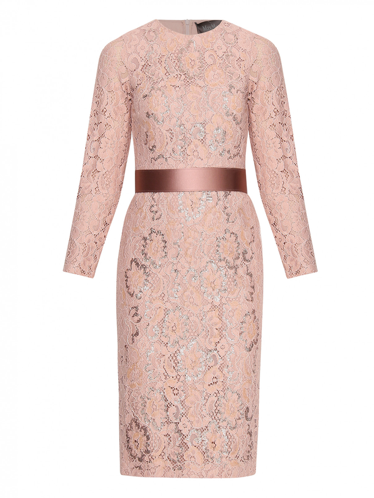 Платье-футляр из шелкового кружева Max Mara  –  Общий вид  – Цвет:  Розовый