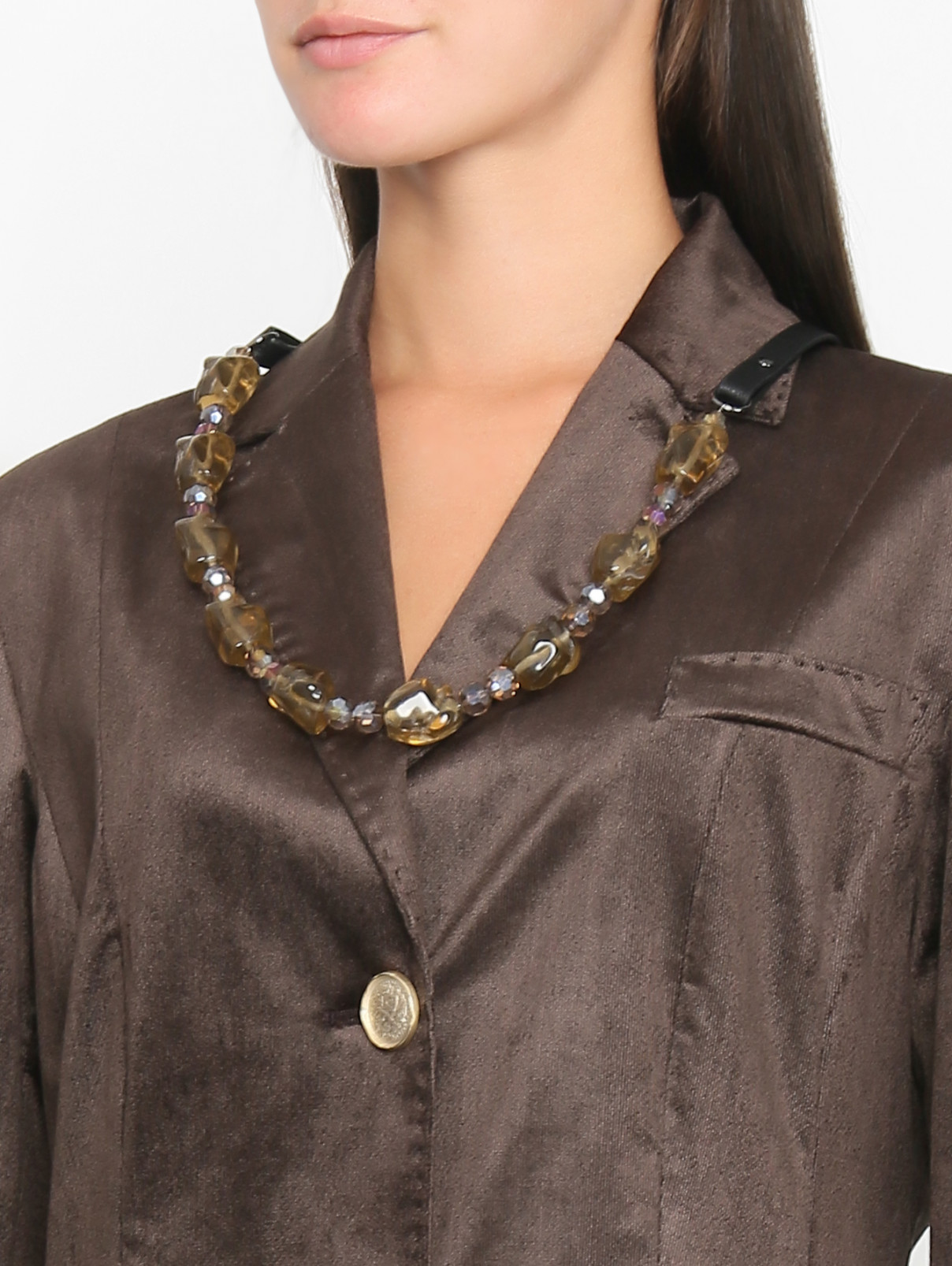 Ожерелье с кожаным ремешком Persona by Marina Rinaldi  –  МодельОбщийВид  – Цвет:  Коричневый