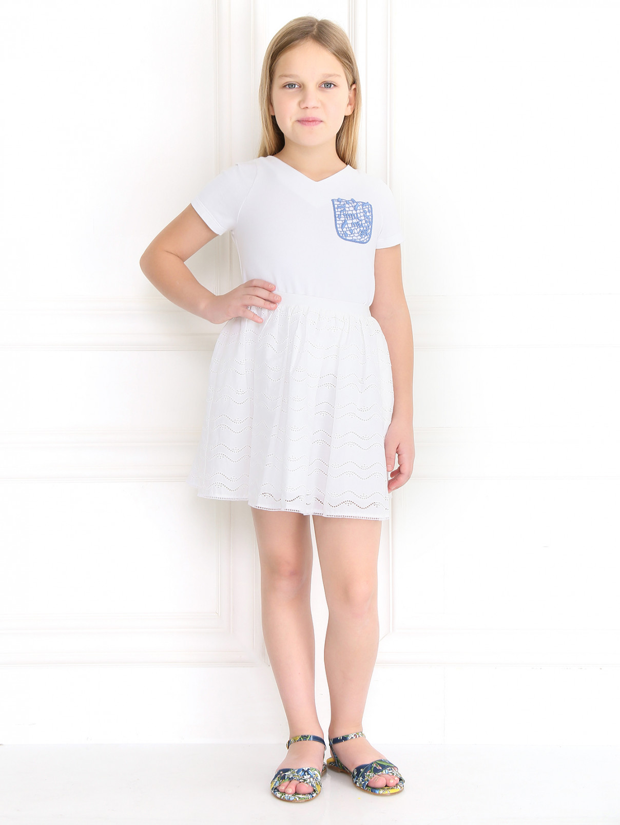 Кружевная юбка из хлопка Dior  –  Модель Общий вид  – Цвет:  Белый