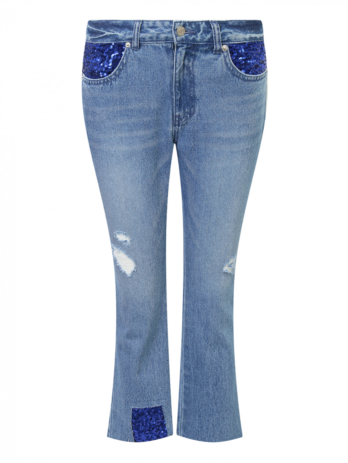 Укороченные джинсы декорированные пайетками Sjyp  –  Общий вид  – Цвет:  Синий