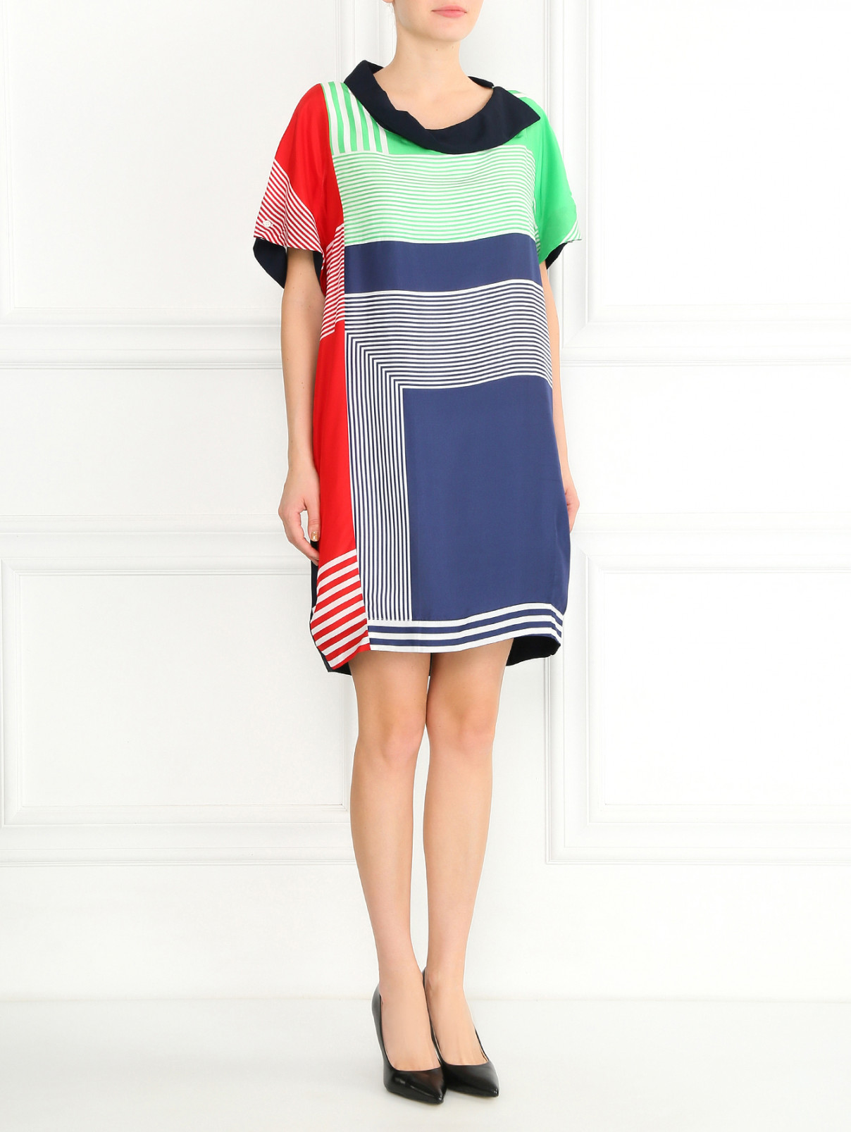 Платье-мини из шелка с графическим узором Isola Marras  –  Модель Общий вид  – Цвет:  Узор