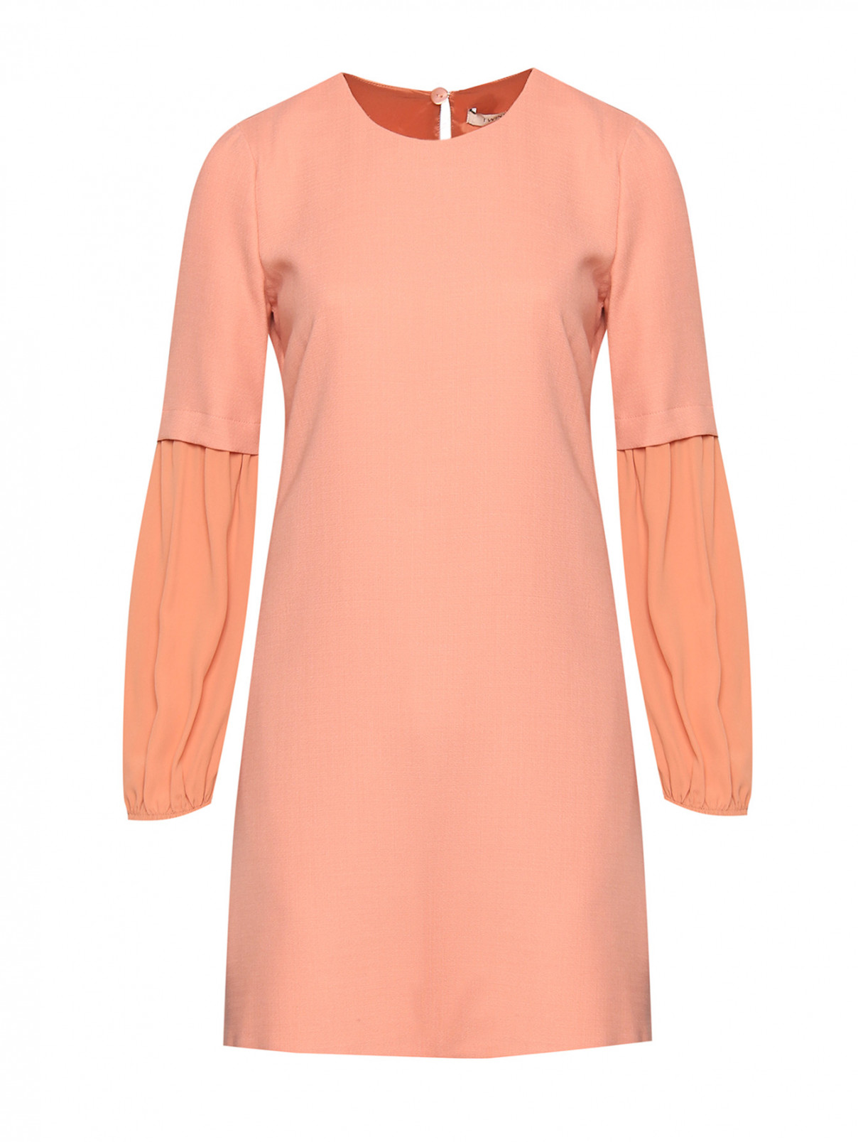 Платье-мини из смешанной шерсти с карманами TWINSET  –  Общий вид  – Цвет:  Розовый