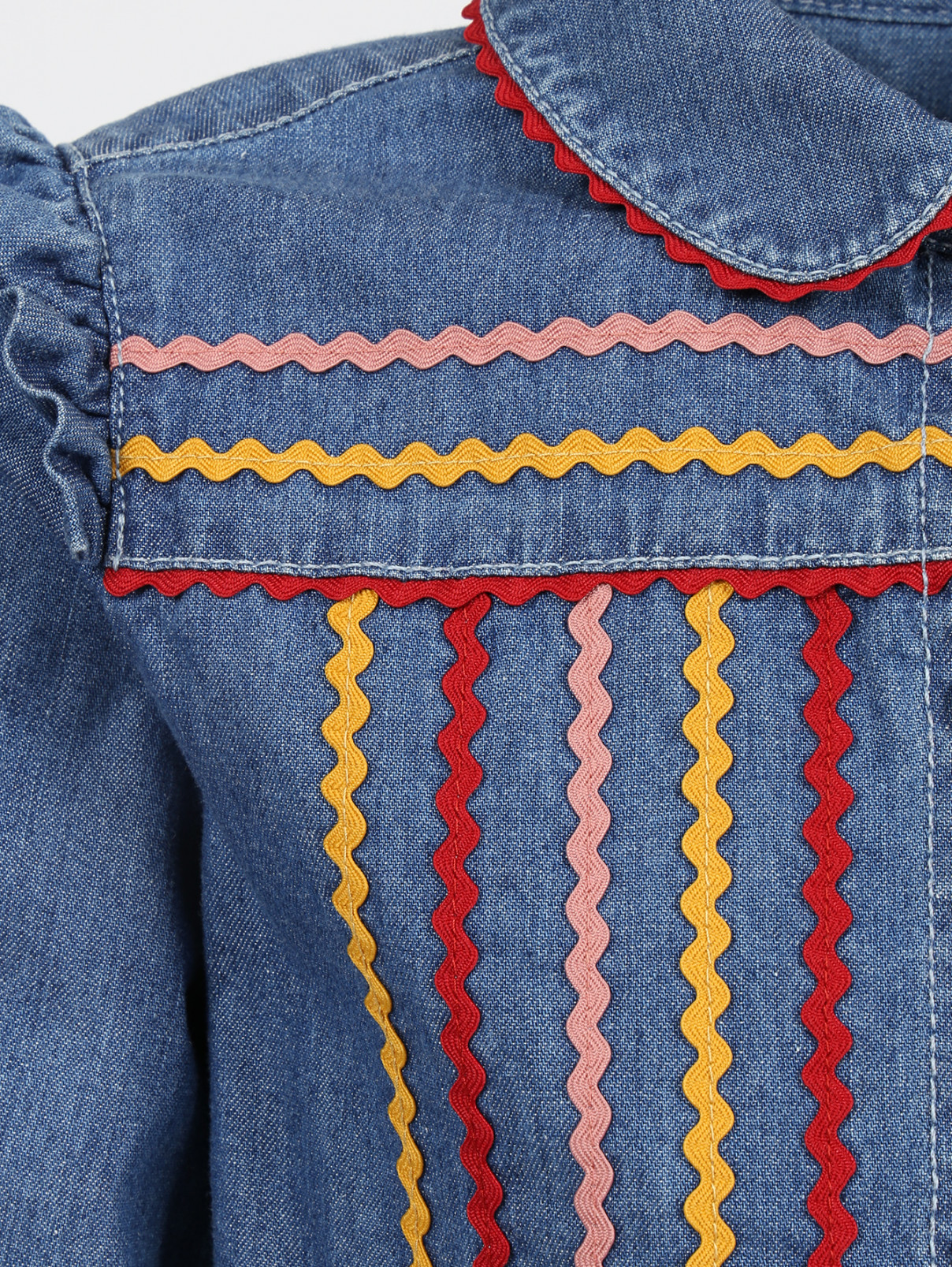 Рубашка из денима с контрастной отделкой Gucci  –  Деталь2  – Цвет:  Синий