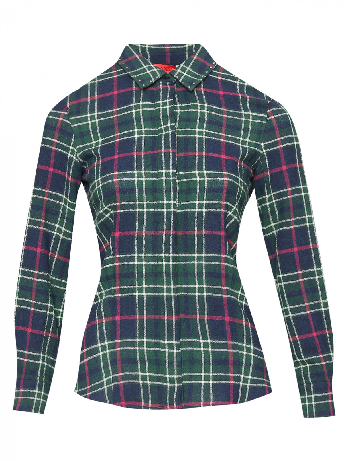 Рубашка из шерсти и вискозы в клетку Max&Co  –  Общий вид  – Цвет:  Зеленый
