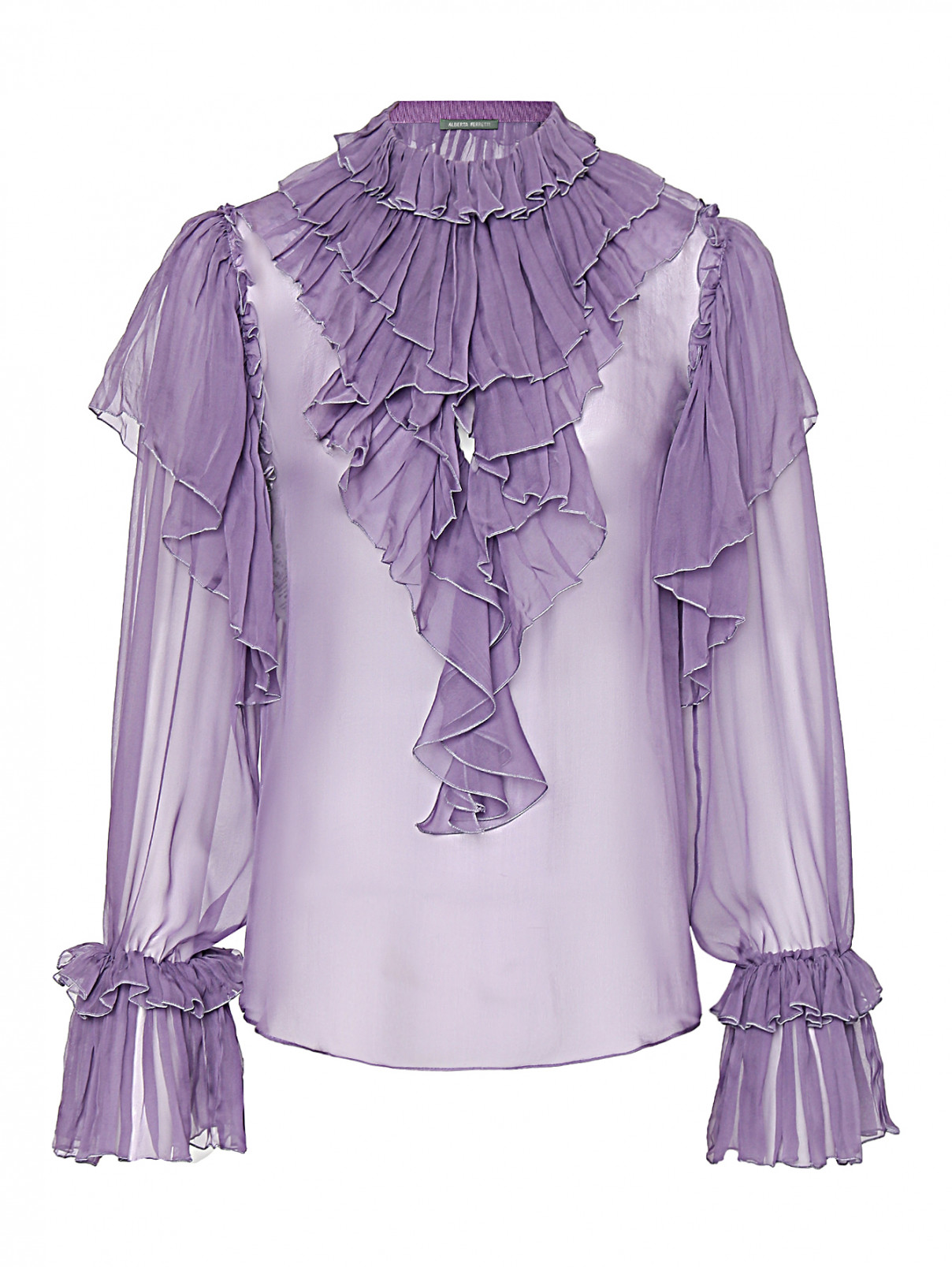 Блуза из шелка с воланами Alberta Ferretti  –  Общий вид  – Цвет:  Фиолетовый