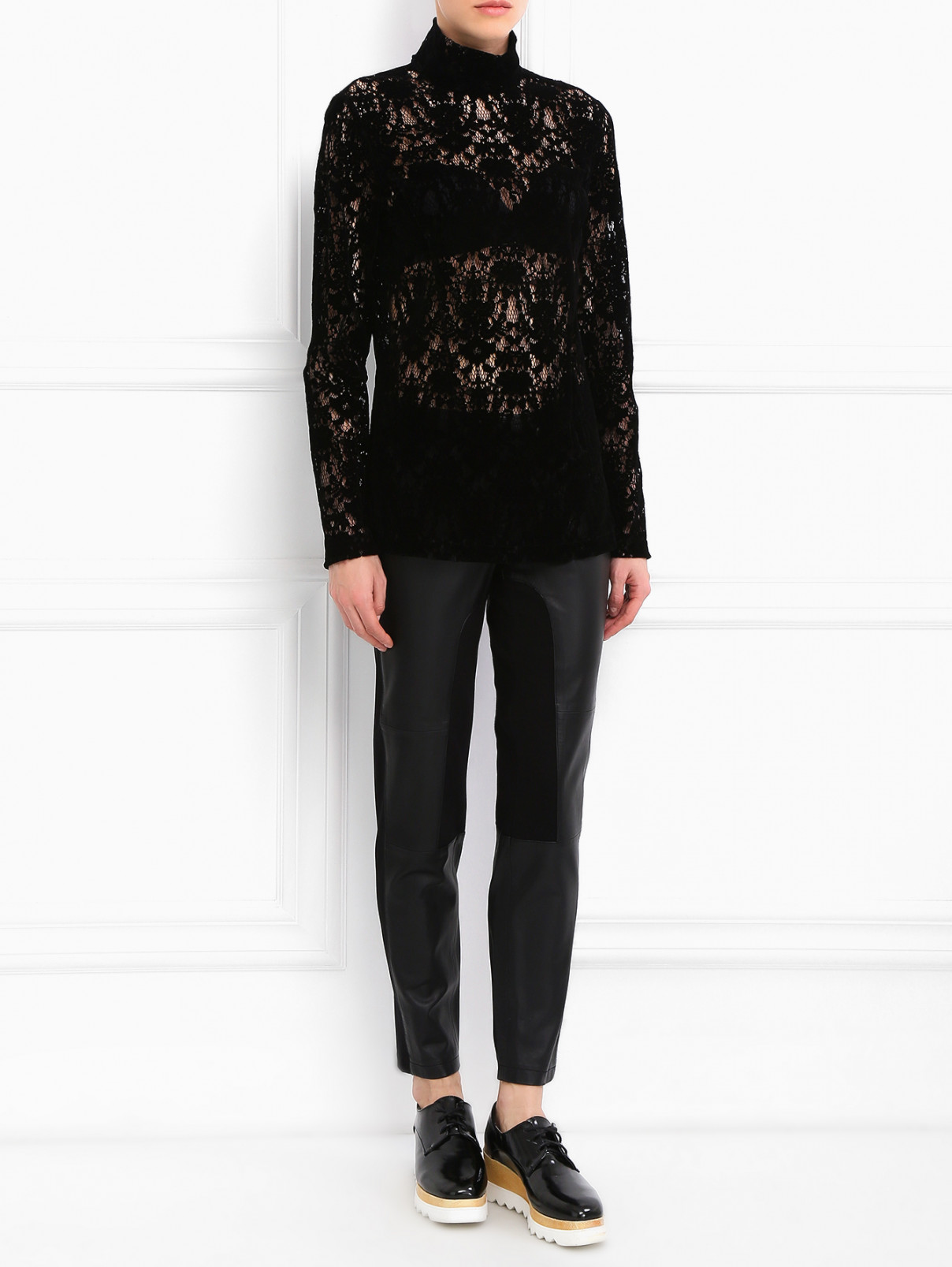 Блуза с ажурным узором DKNY  –  Модель Общий вид  – Цвет:  Черный