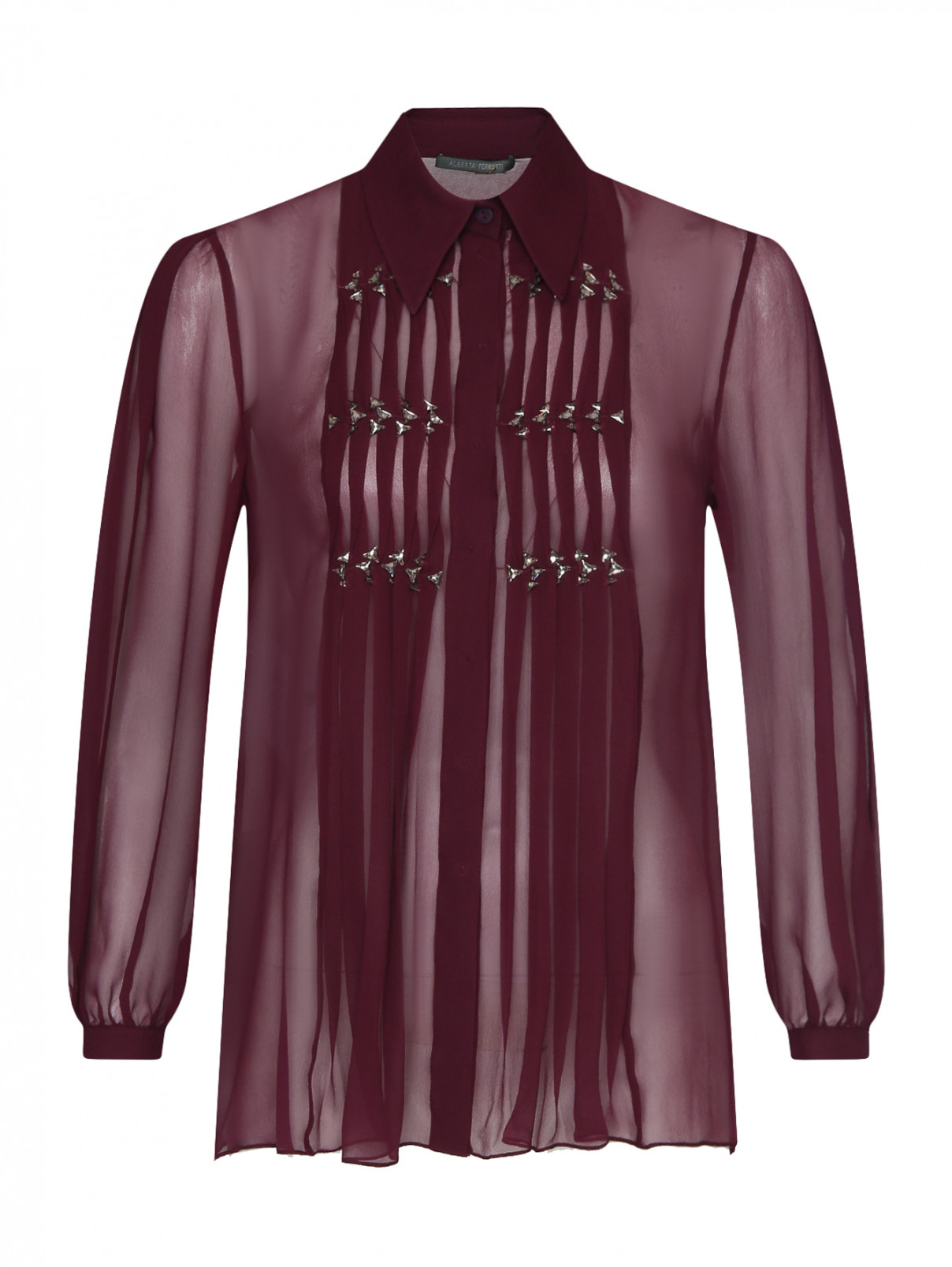 Блуза из  шелка с плиссировкой и аппликацией из камней Alberta Ferretti  –  Общий вид  – Цвет:  Фиолетовый