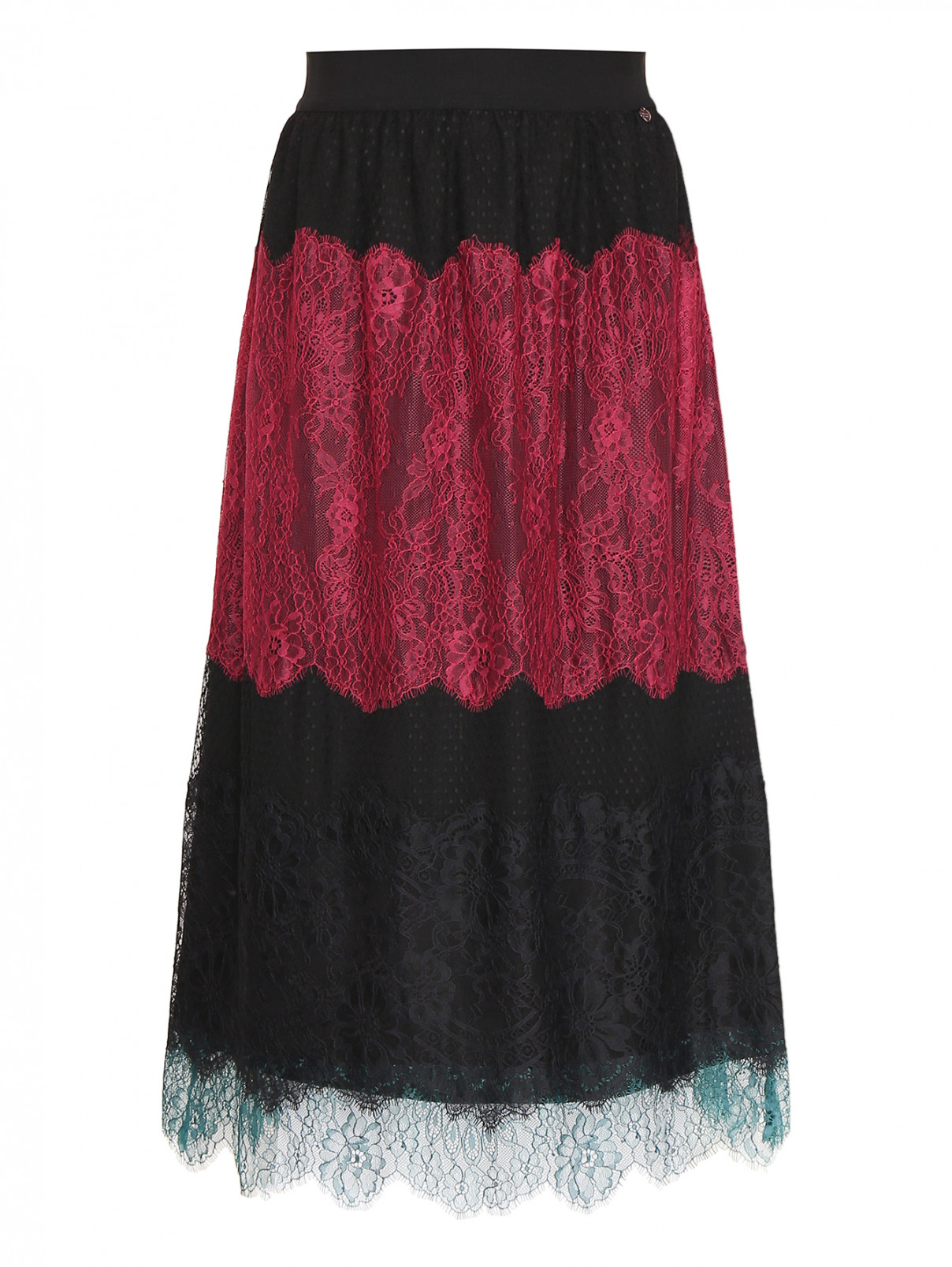 Кружевная юбка-миди TWINSET  –  Общий вид  – Цвет:  Черный