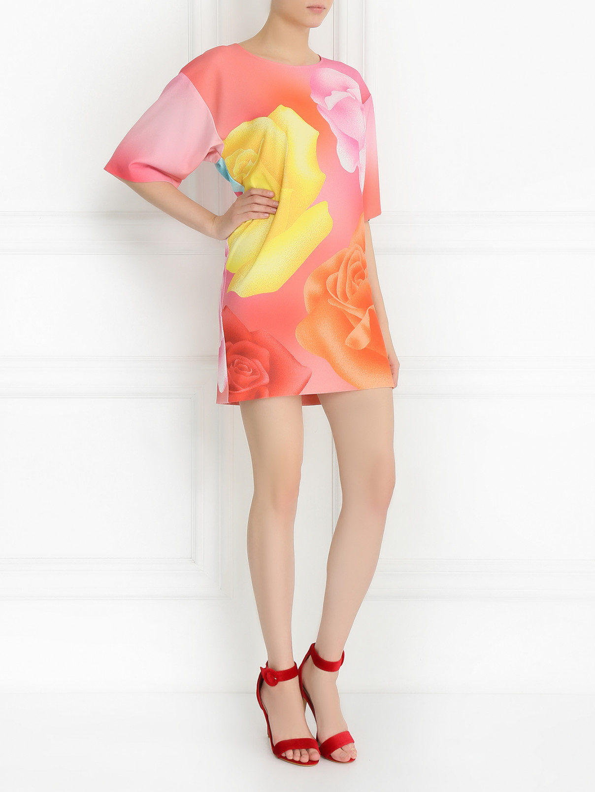 Платье свободного кроя с цветочным узором Moschino Boutique  –  Модель Общий вид  – Цвет:  Розовый