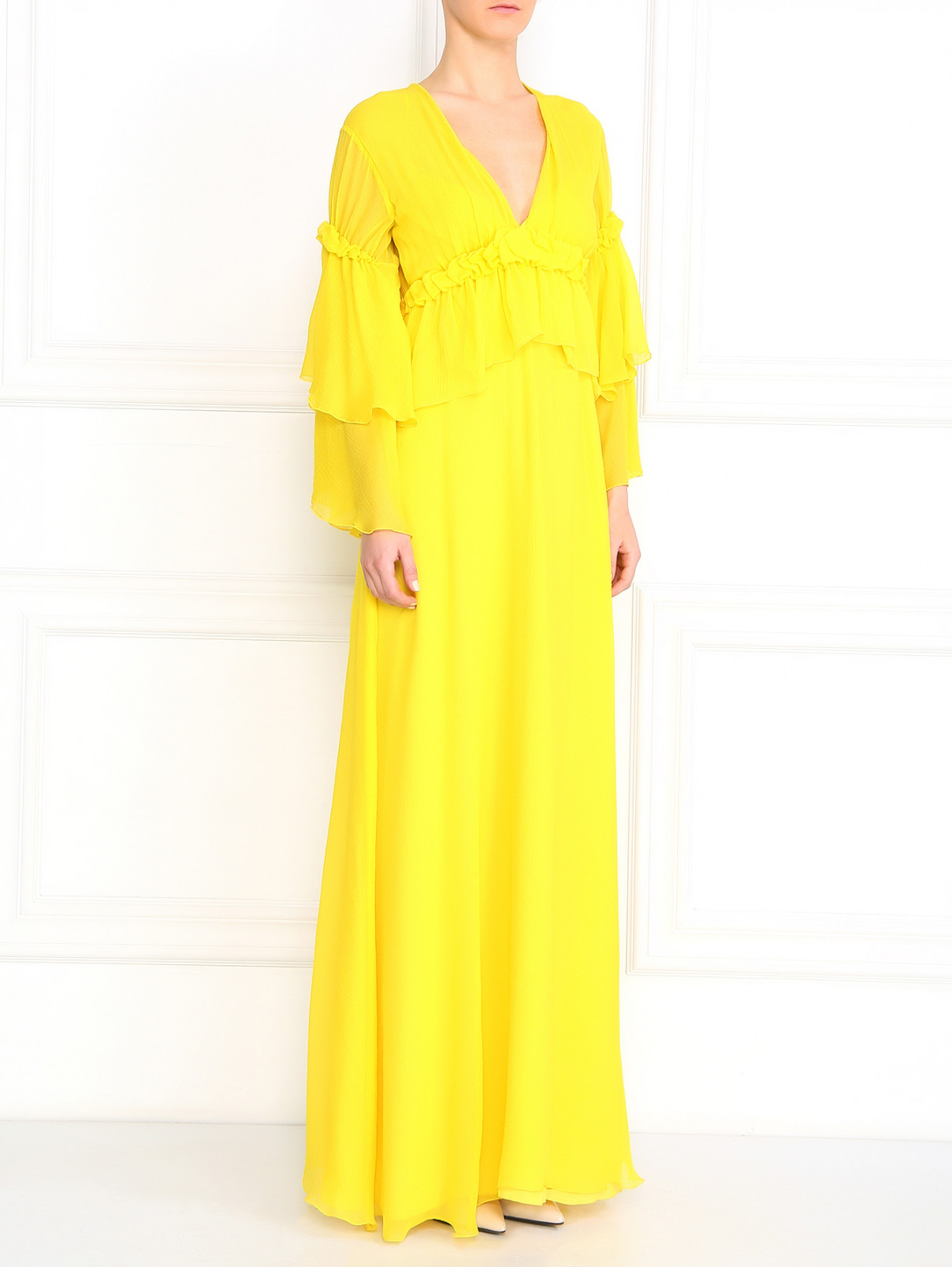 Платье в пол с декорированными рукавами Philosophy di Alberta Ferretti  –  Модель Общий вид  – Цвет:  Желтый