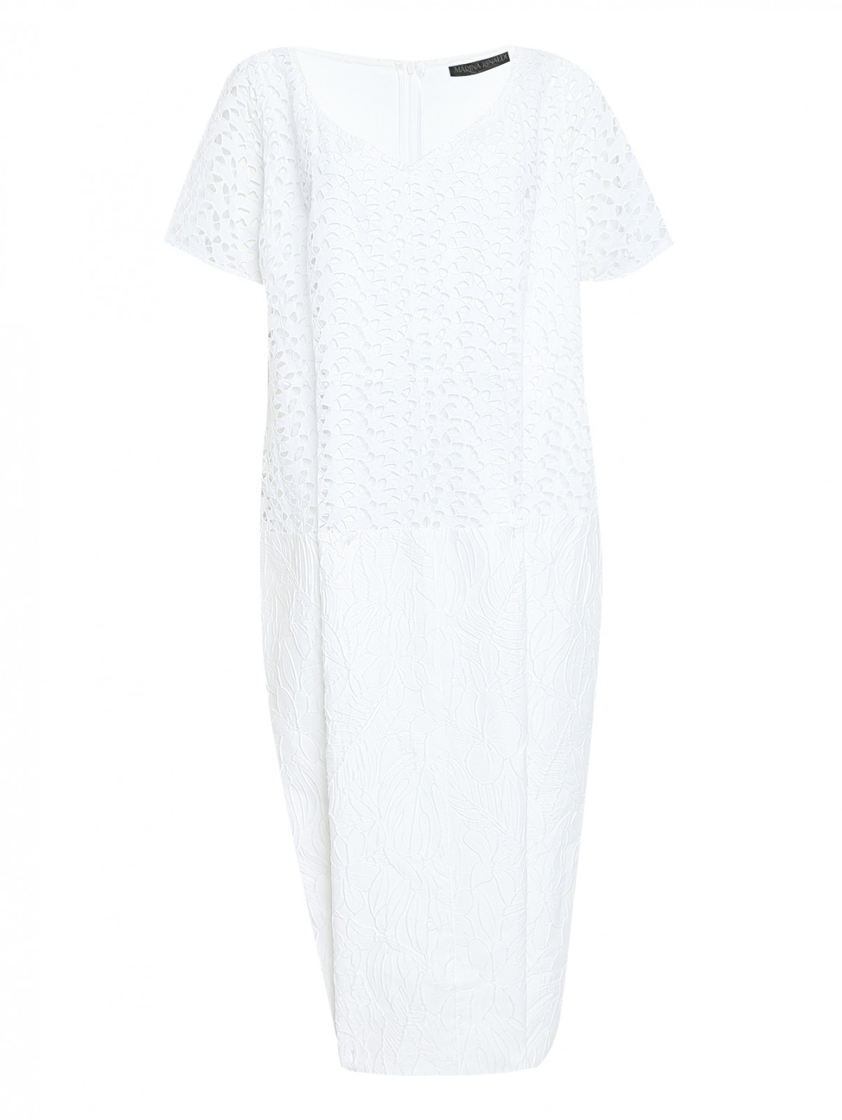 Платье-миди из хлопка с декоративной вышивкой Marina Rinaldi  –  Общий вид  – Цвет:  Белый