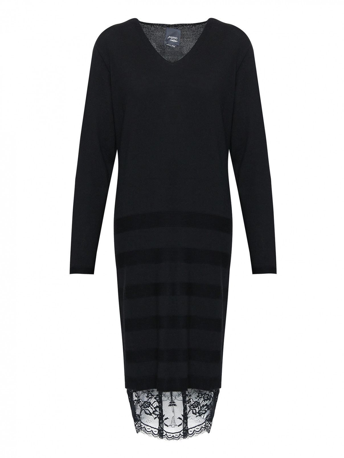 Платье из шерсти, прямого кроя, с отделкой кружевом Persona by Marina Rinaldi  –  Общий вид  – Цвет:  Черный