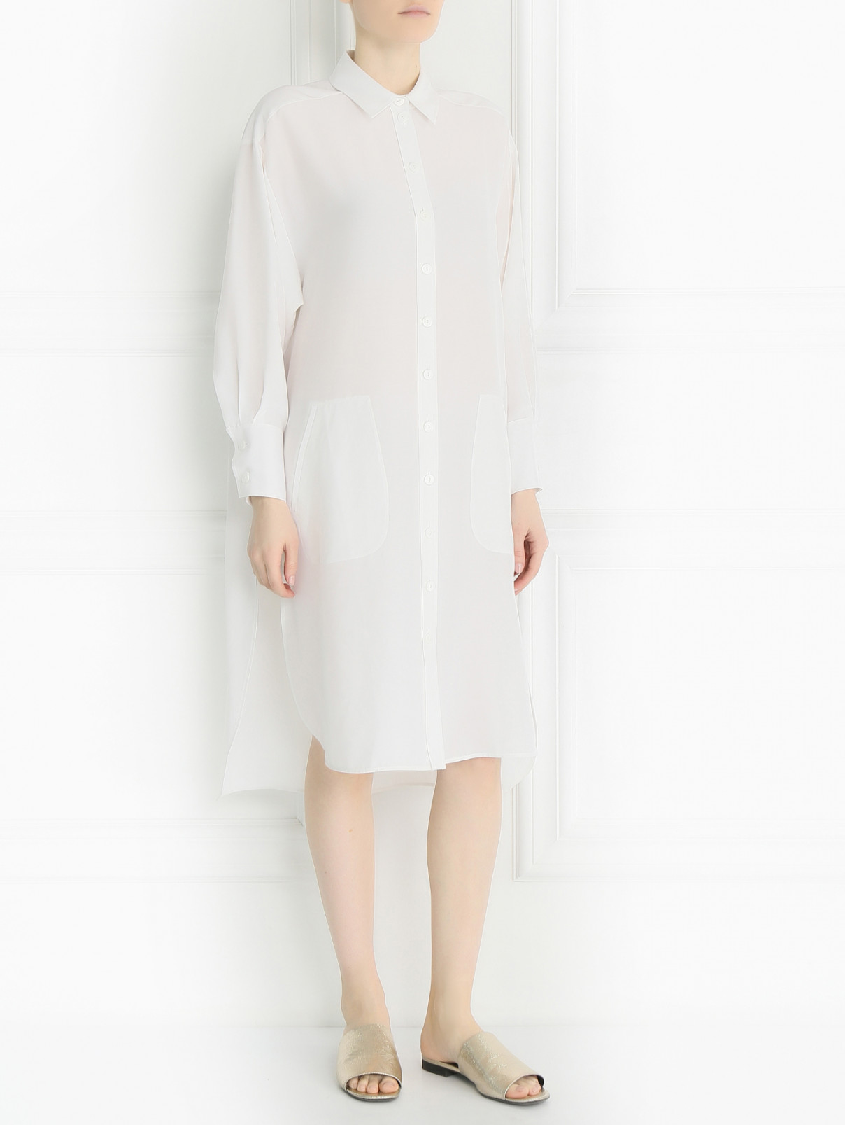 Платье-рубашка из шелка Alberta Ferretti  –  Модель Общий вид  – Цвет:  Белый